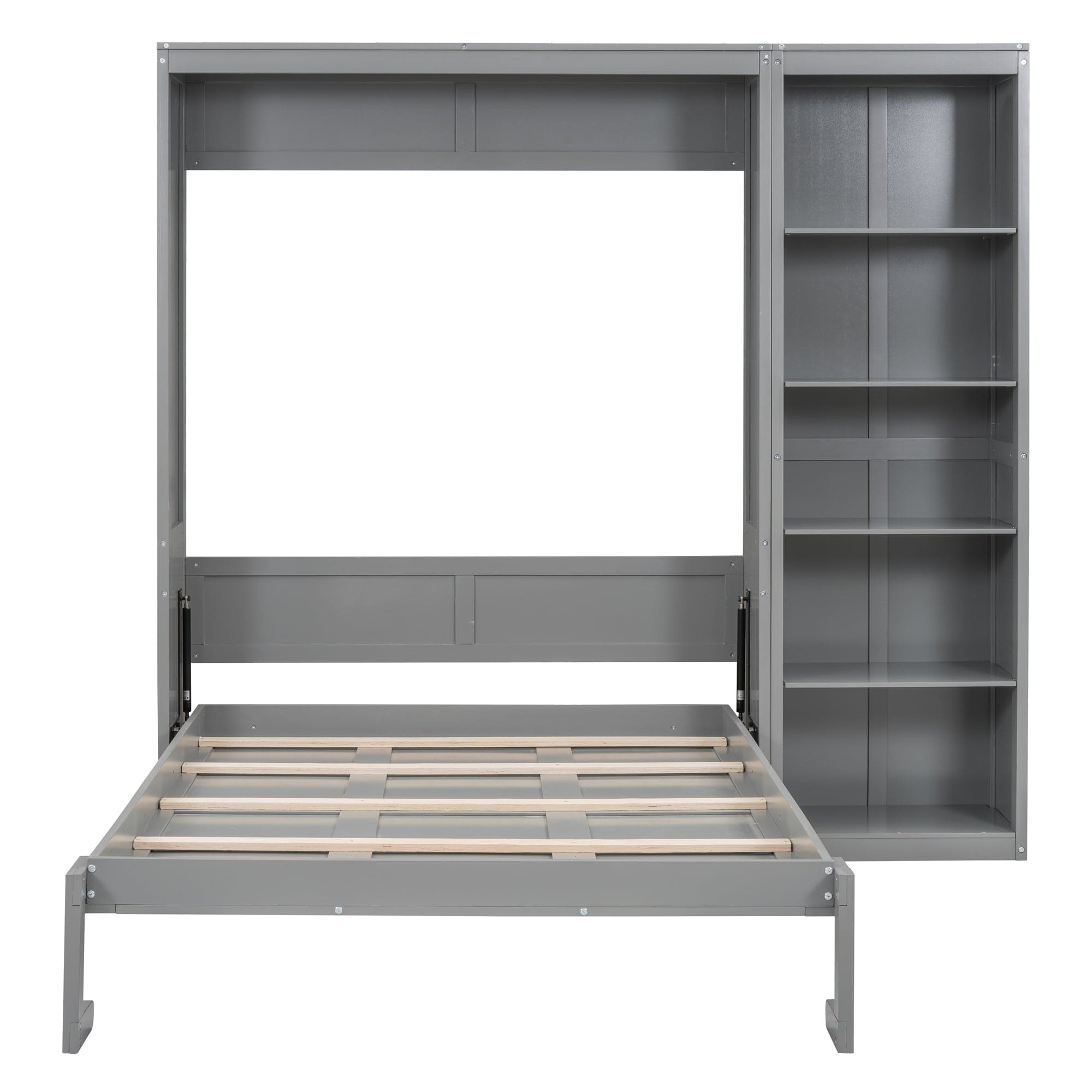 Full Size Murphy Bed Wall Bed with Shelves,Gray