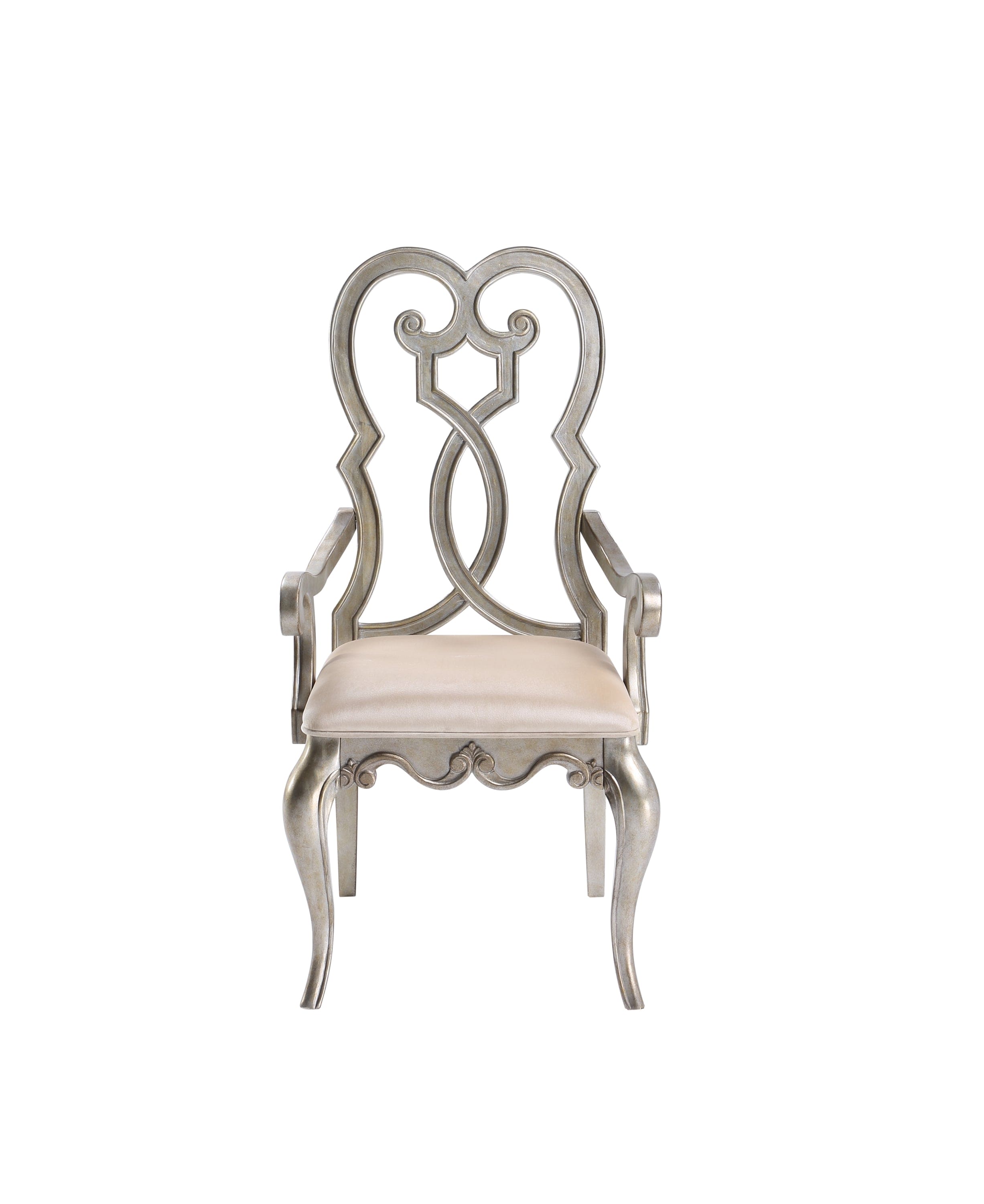 ACME Esteban Arm Chair (Set-2) in Ivory Velvet & Antique Champagne Finish 62203