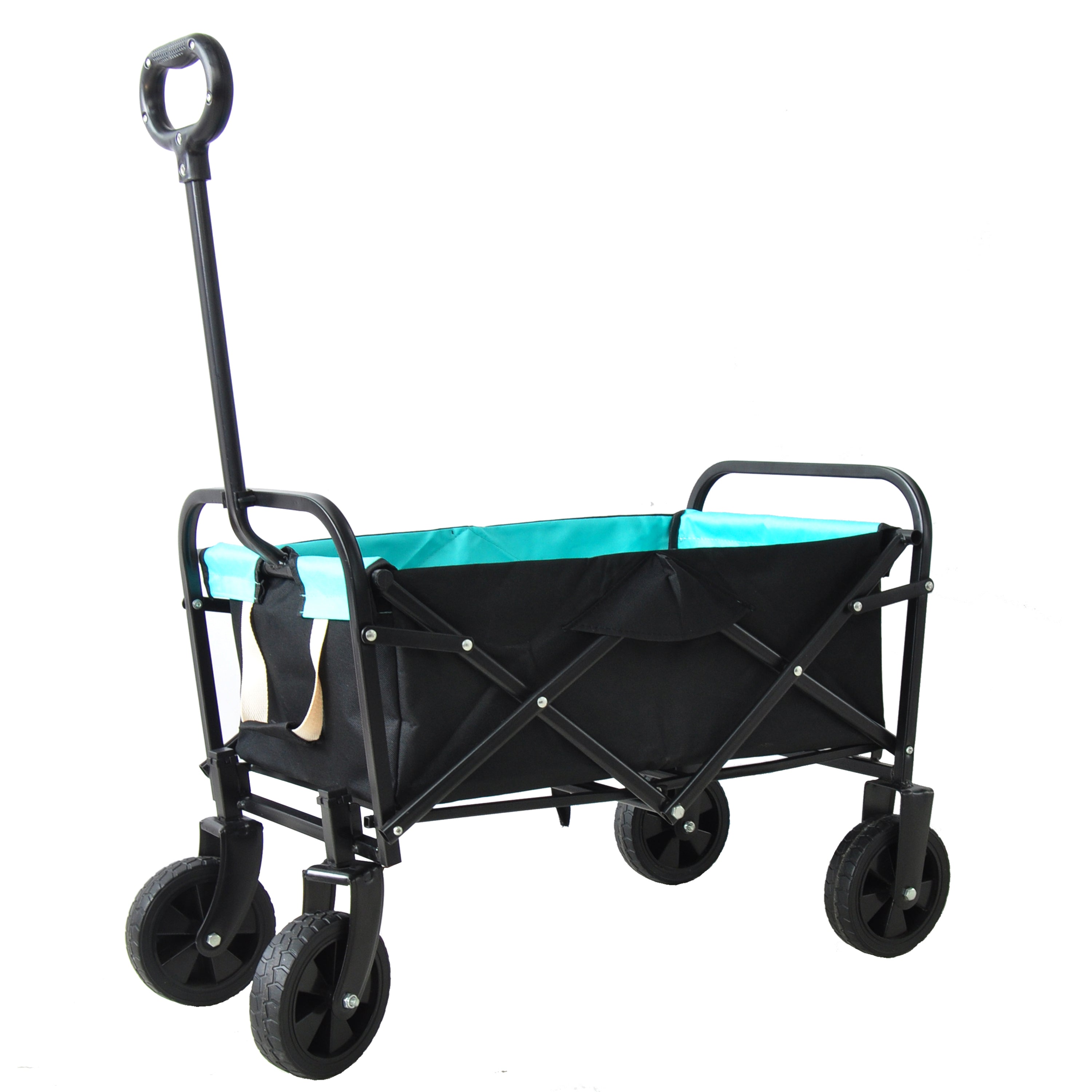 Folding Wagon Garden Shopping Beach Cart (black+blue)