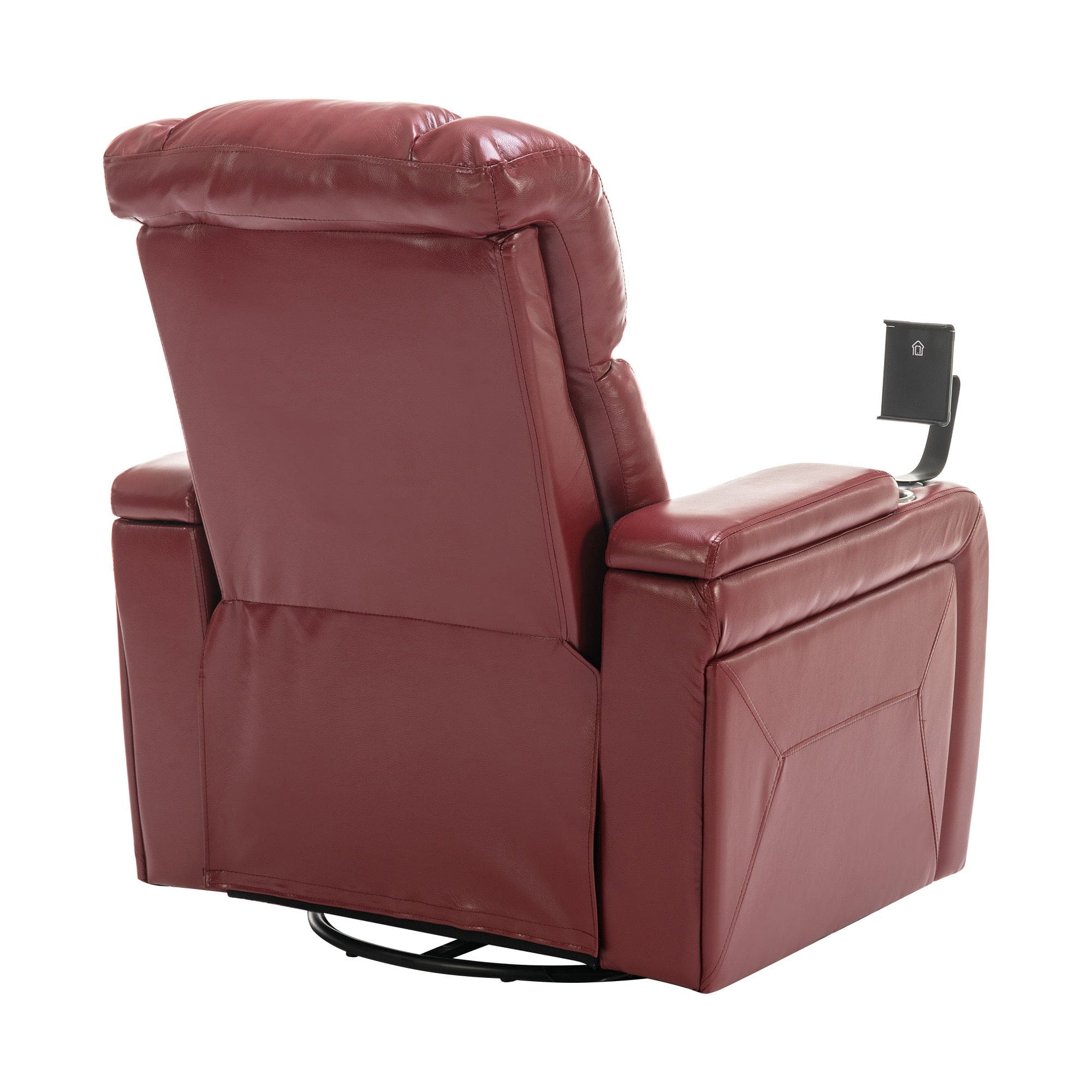 270 Degree Swivel PU Leather Power Recliner Individual Seat Home Theater Recliner with  Comforable Backrest, Tray Table,  Phone Holder, Cup Holder,  USB Port, Hidden Arm Storage for Living Room, Red