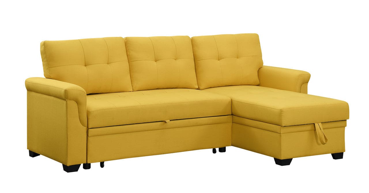 Lucca Yellow Linen Reversible Sleeper Sectional Sofa with Storage Chaise