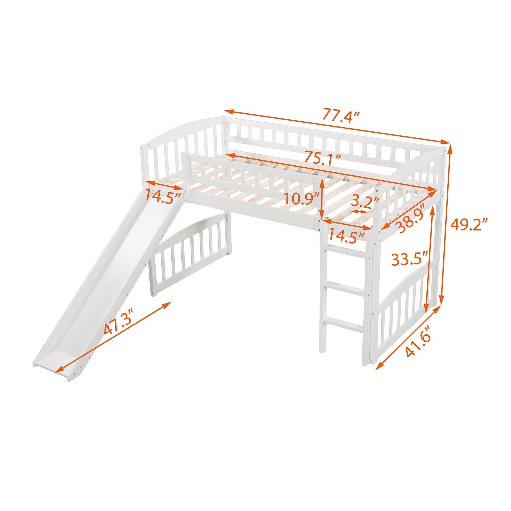 Twin size Loft Bed with Slide and Ladder, White(OLD SKU: LP000504AAK)