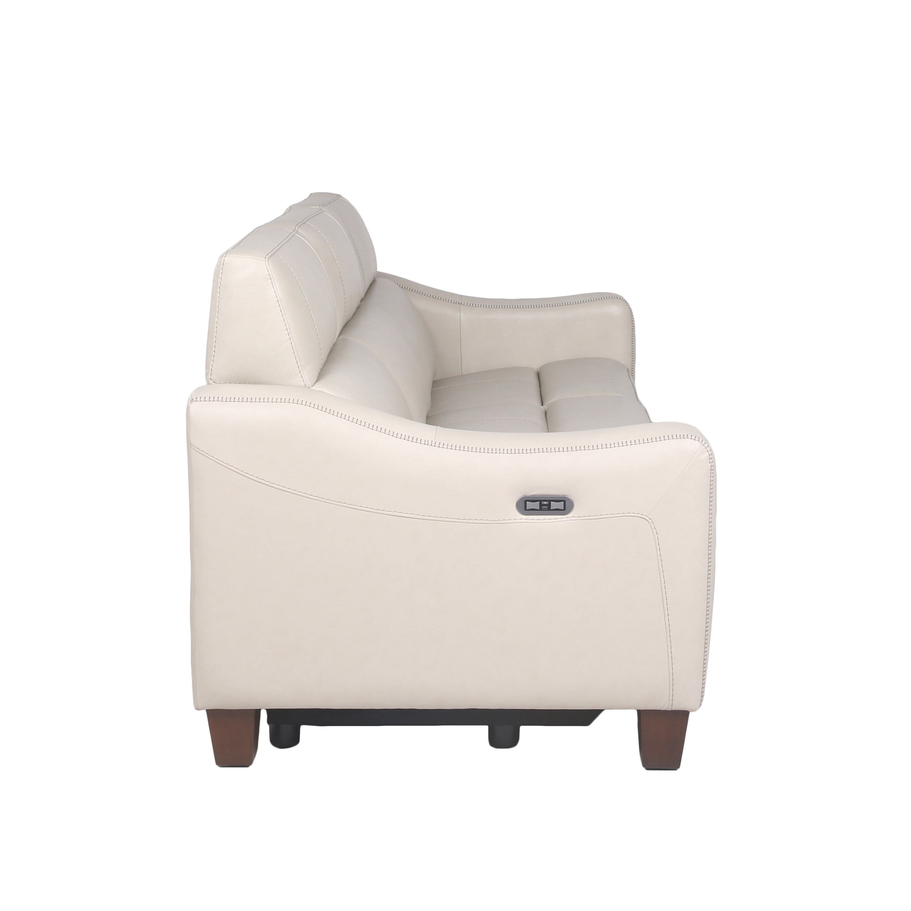 Transitional Dual-Power Leather Reclining Sofa - Wall-Saver Mechanism, Top Grain Leather - Ivory Color, Stylish Design