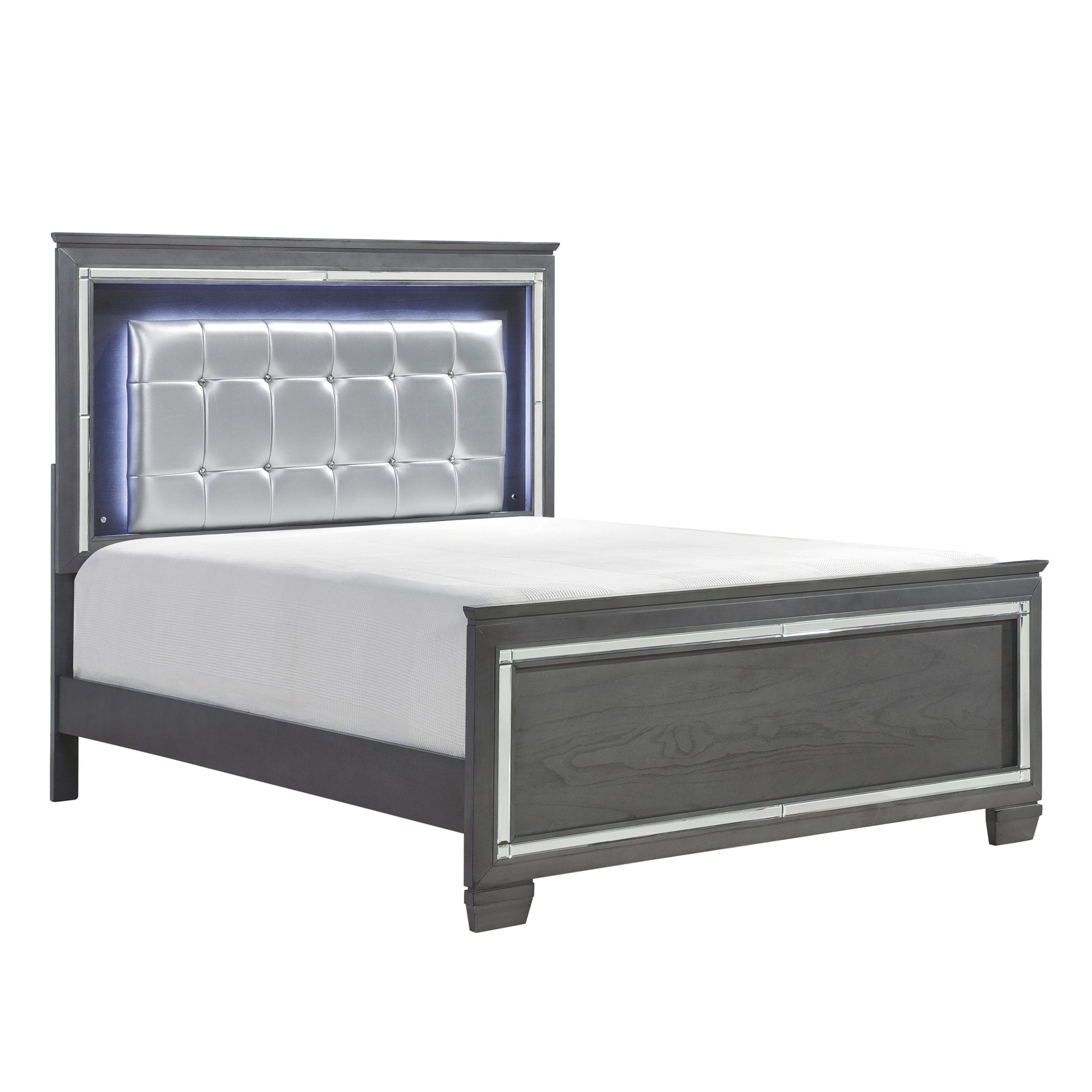 Glamourous Style 1pc Queen Bed Button-Tufted Upholstered LED Headboard Gray Finish Modern Beautiful Bedroom Furniture