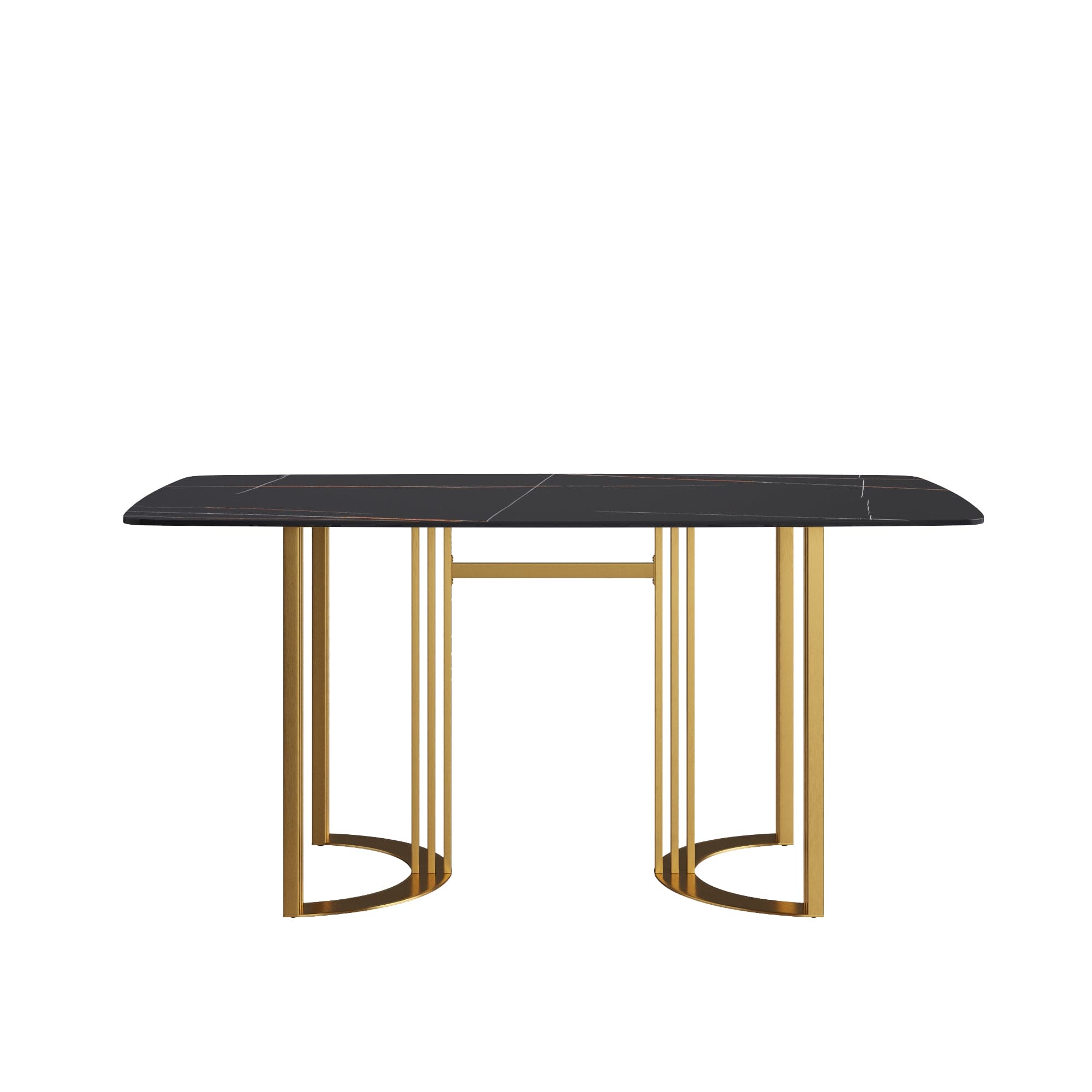 63"Modern artificial stone black curved golden metal leg dining table -6 people