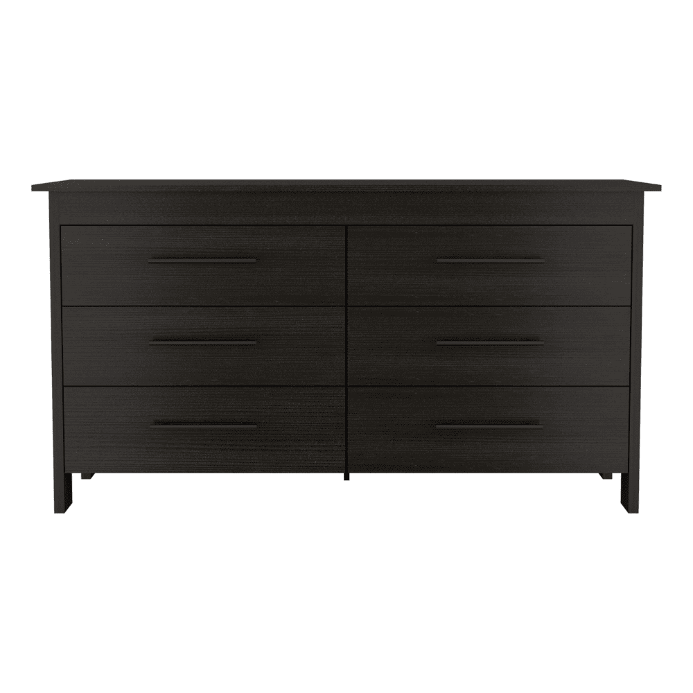 Hms 6 Drawer Double Dresser, Four Legs, Superior Top -Black