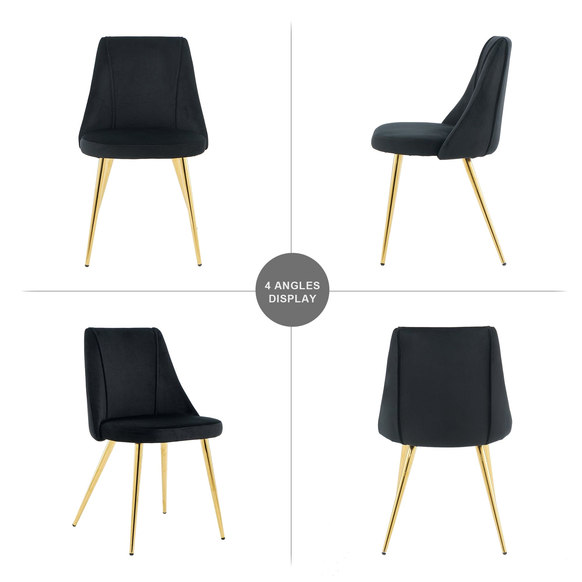 Modern simple velvet dining black chair home bedroom stool back dressing chair student desk chair gold metal legs(set of 4)