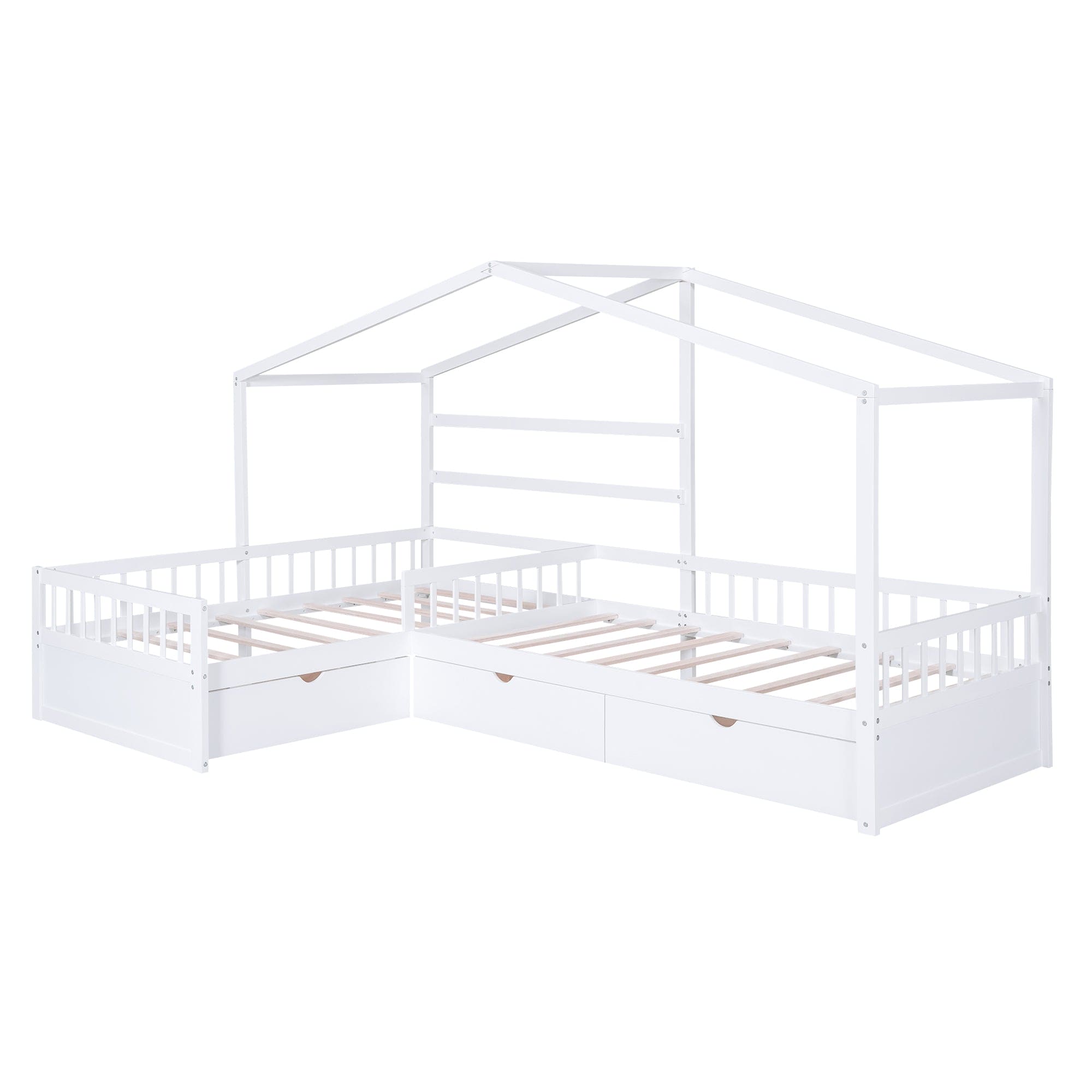 Twin Size House Platform Bed with Three Storage Drawers,White