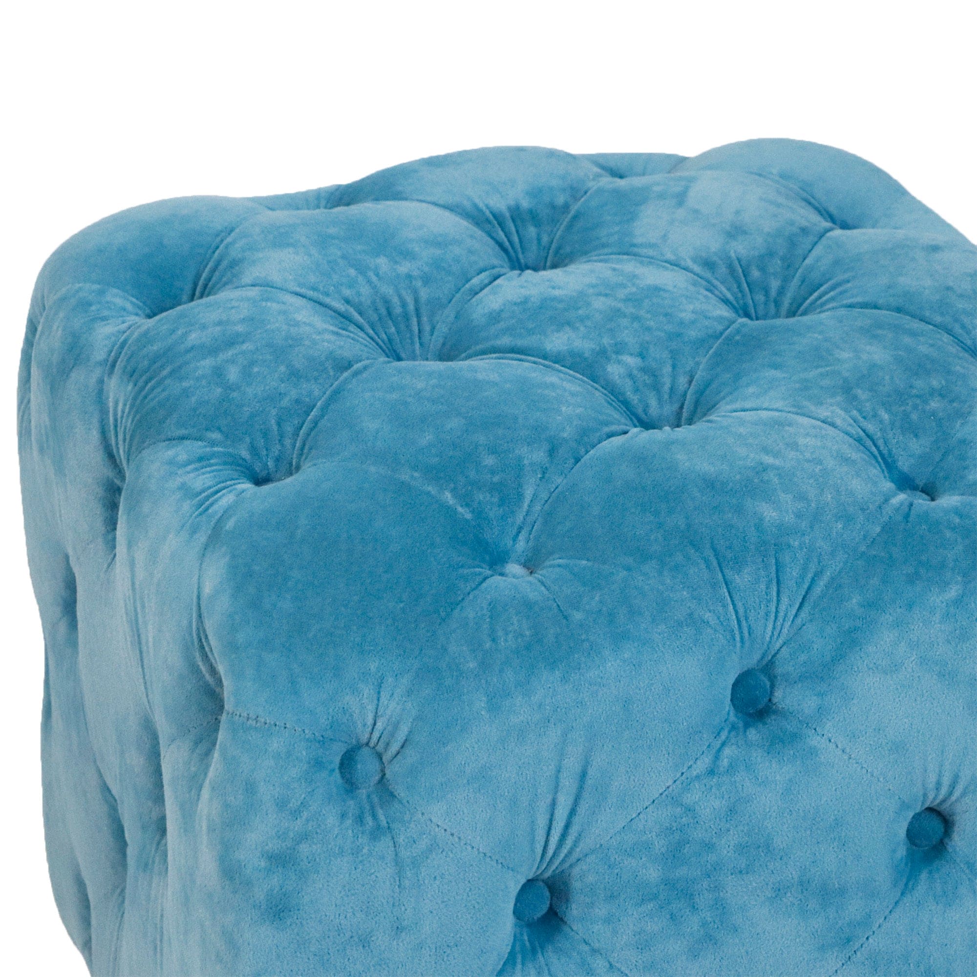 Blue Modern Velvet Upholstered Ottoman, Exquisite Small End Table, Soft Foot Stool,Dressing Makeup Chair, Comfortable Seat for Living Room, Bedroom, Entrance