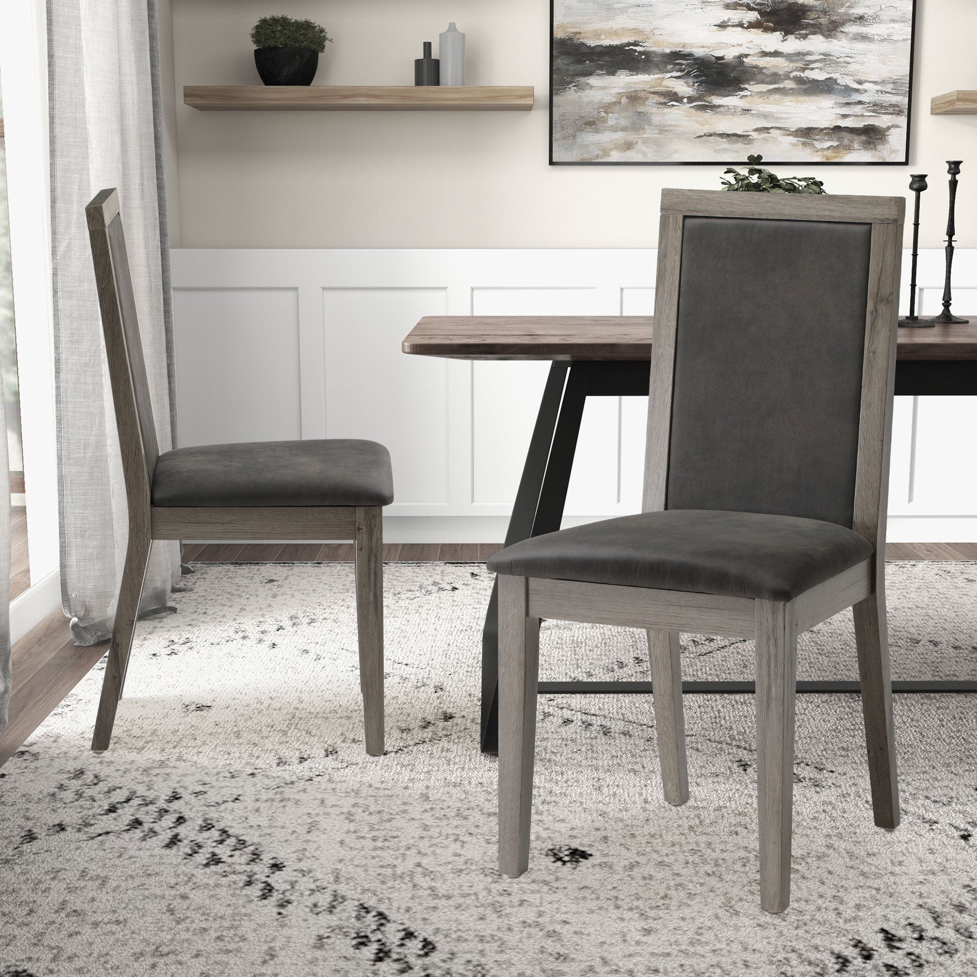 Dining Chairs Set of 2 Wood Dining Room Chair with MDF + sponge Back, Kitchen Room Chair Side Chair, Light grey Base with Grey Cushion