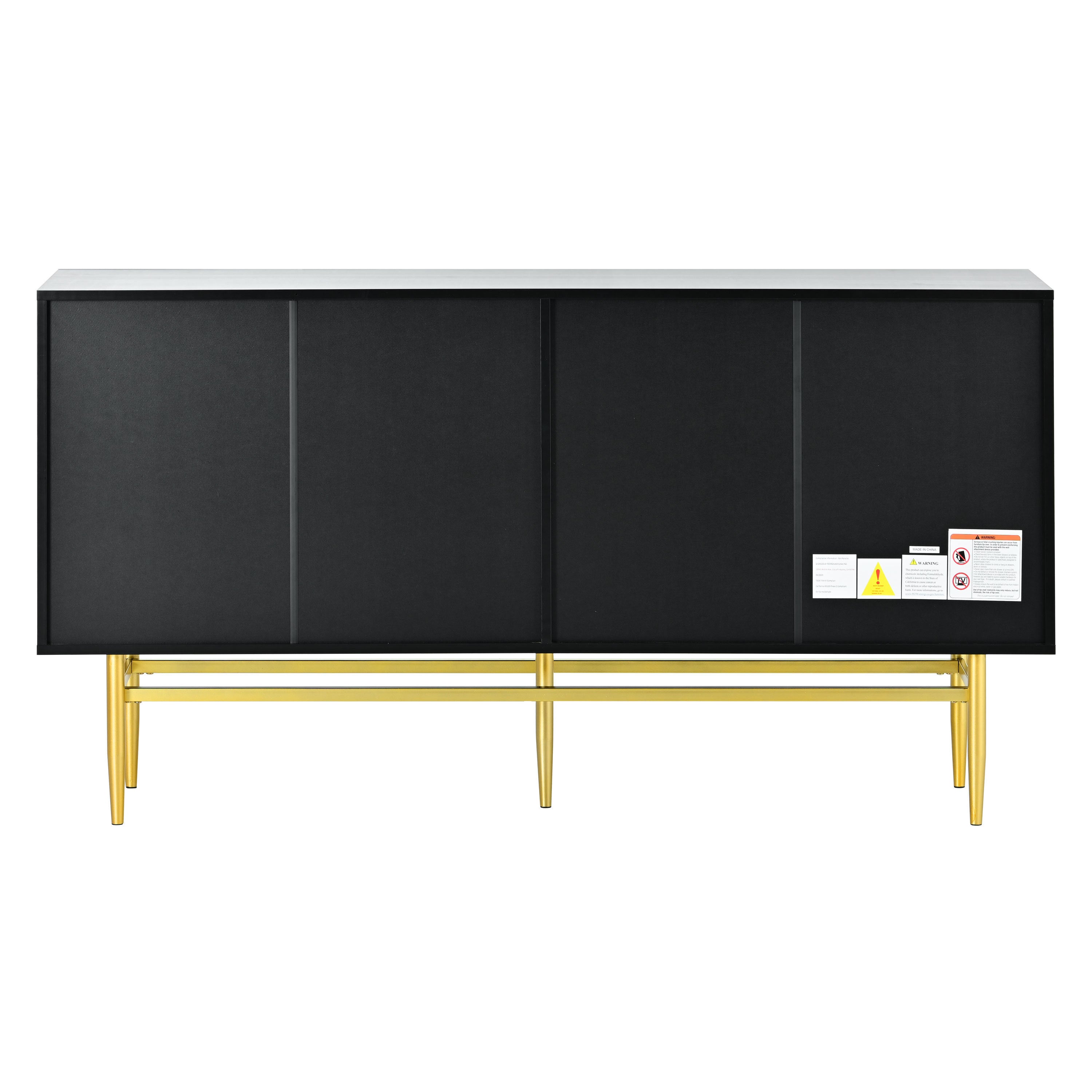 TREXM Modern Elegant 4-door Sideboard Gold Metal Handle Buffet Cabinet for Dining Room, Living Room, Bedroom, Hallway (Black)