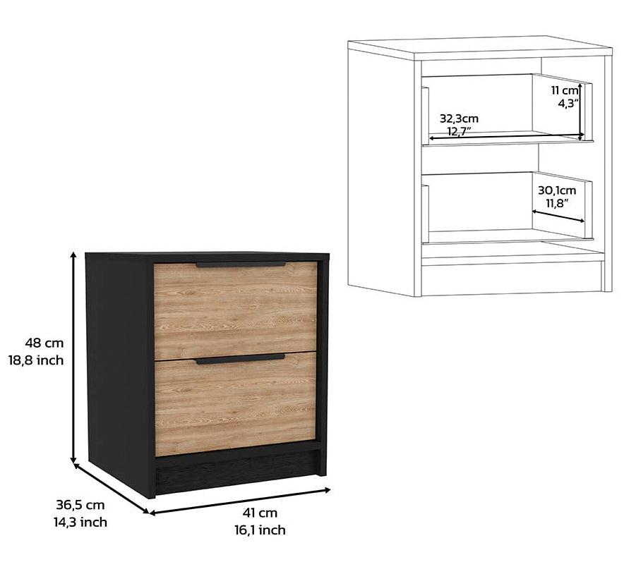 Hartford 3-Piece Bedroom Set, Two Nightstands and Dresser, Black, Pine and Light Oak