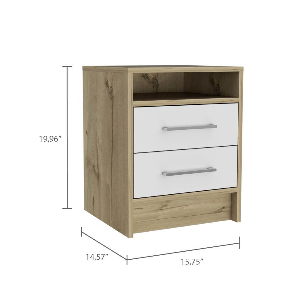 Eter Nightstand, Superior Top, Two Drawers -White / Light Oak