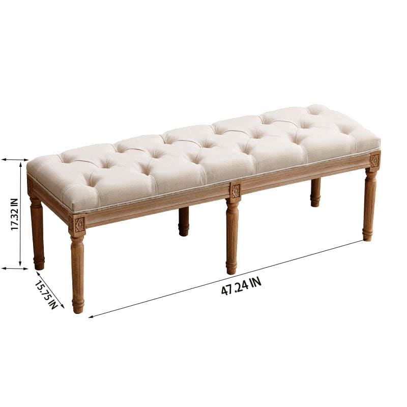 Upholstered Tufted Bench Ottoman , Velvet Dining Bench Bedroom Bench Footrest Stool Accent Bench for Entryway Dining Room Living Room, Beige