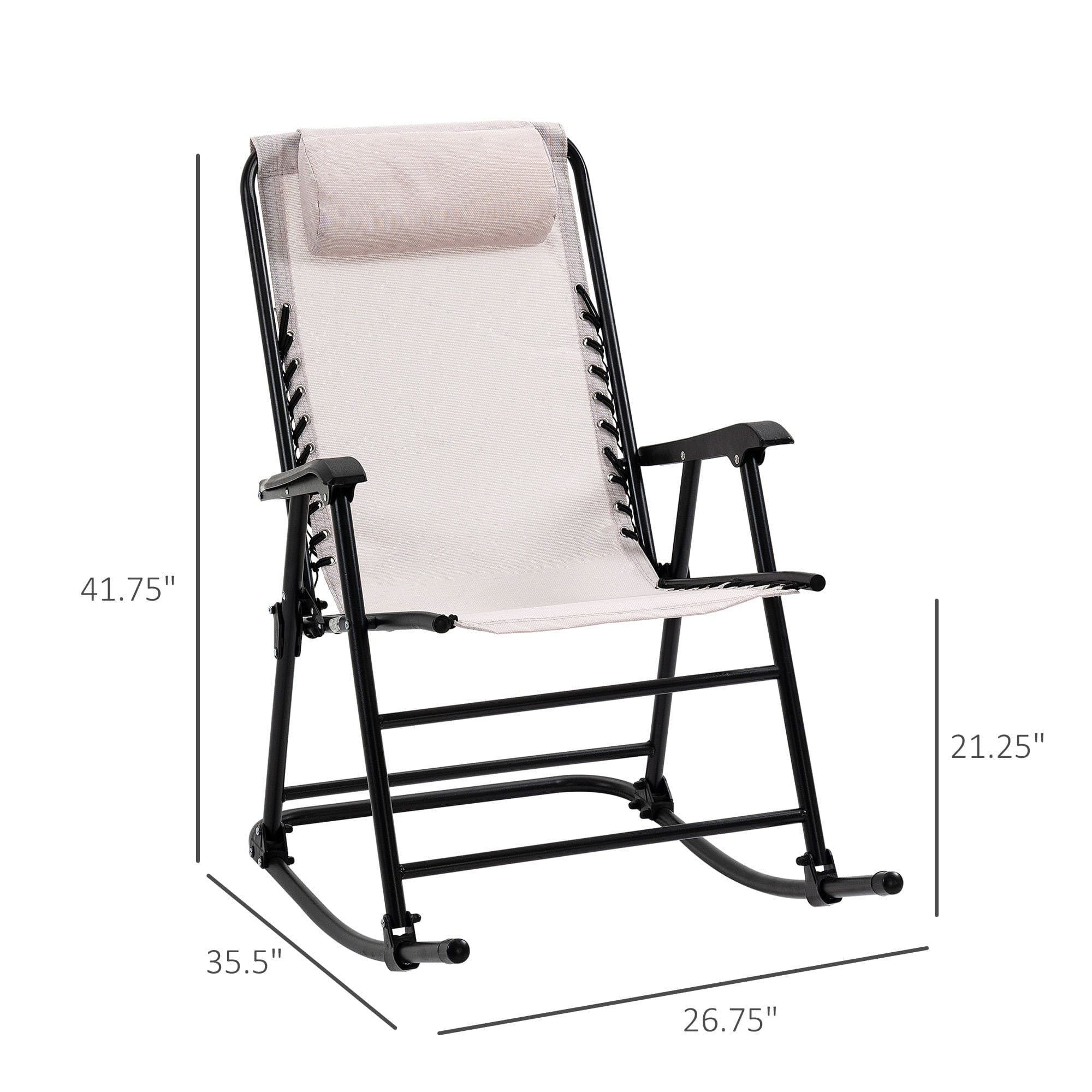 Outsunny Oversized Folding Rocking Camping Chair Set of 2, Outdoor Rockers with Headrests, Zero Gravity Bungee Lawn Chairs for 2 Adults, Cream White