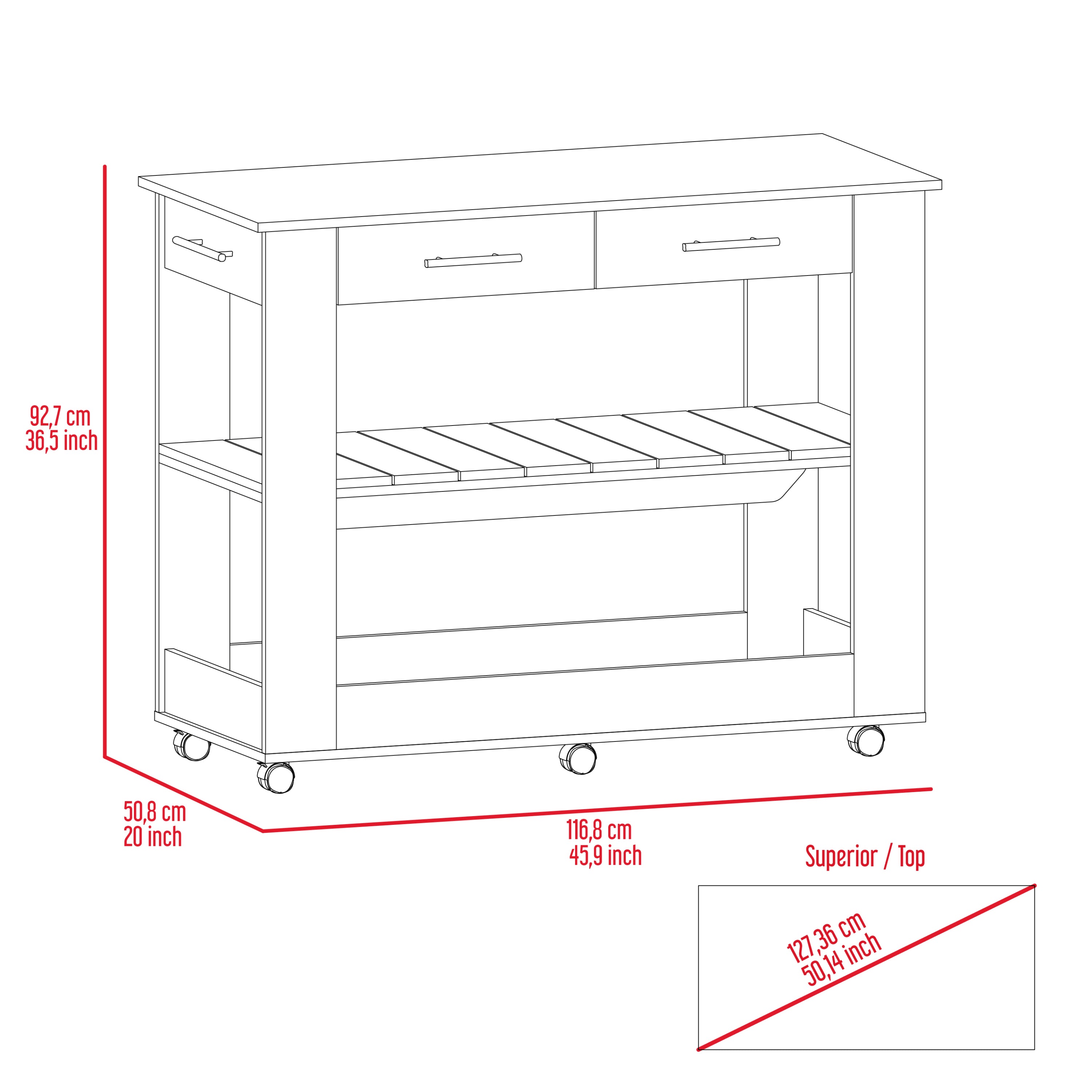 Rockaway 2-Drawer 2-Shelf Kitchen Island Black Wengue and Light Oak