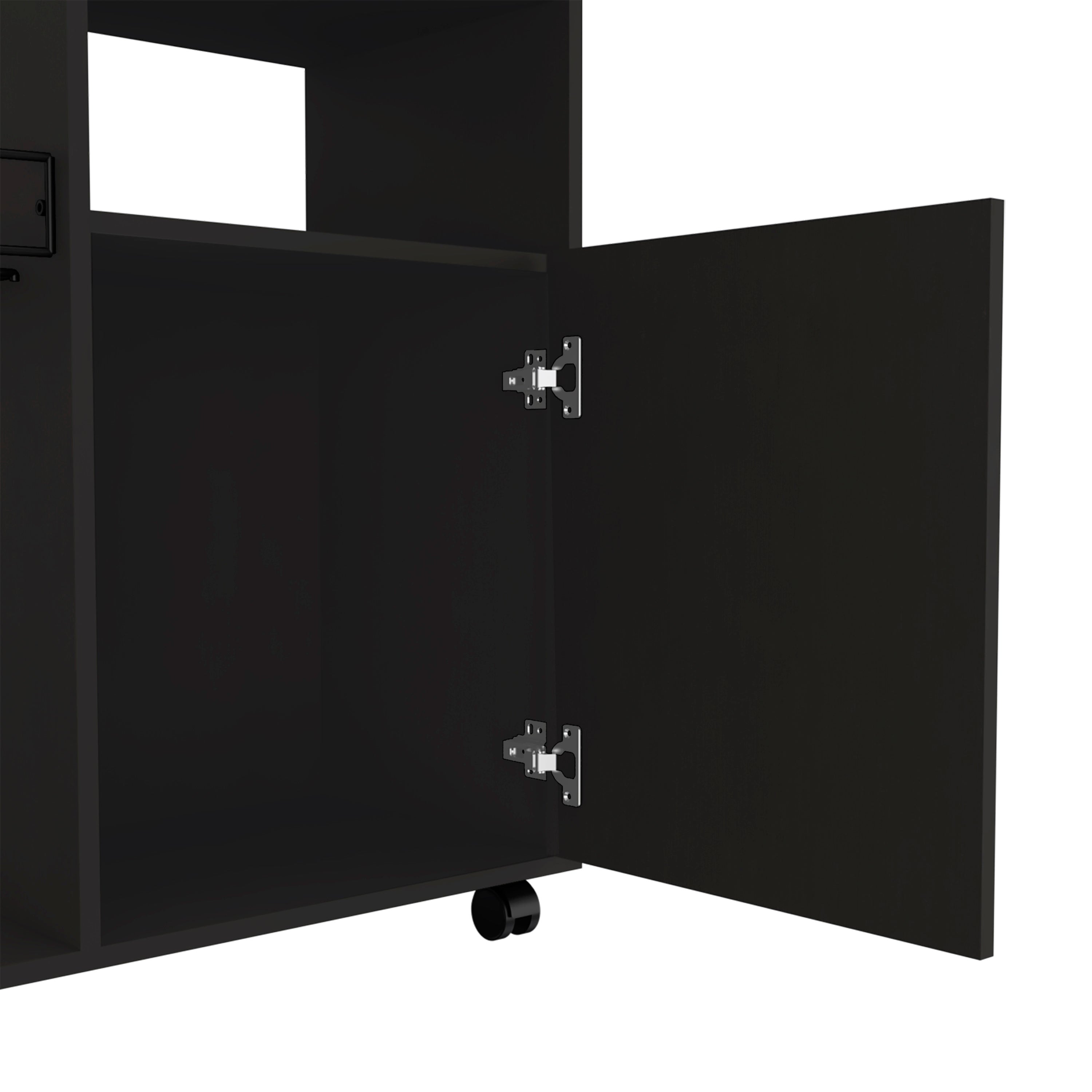 Kitchen Cart Kryot, Single Door Cabinet, Four Casters, Black Wengue Finish