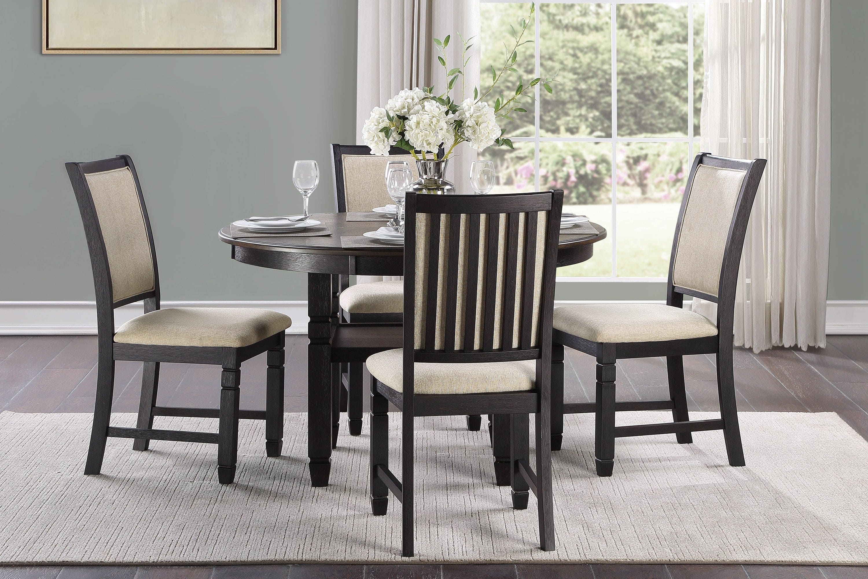 Brown and Black White Finish 1pc Dining Table with Display Shelf Transitional Style Furniture