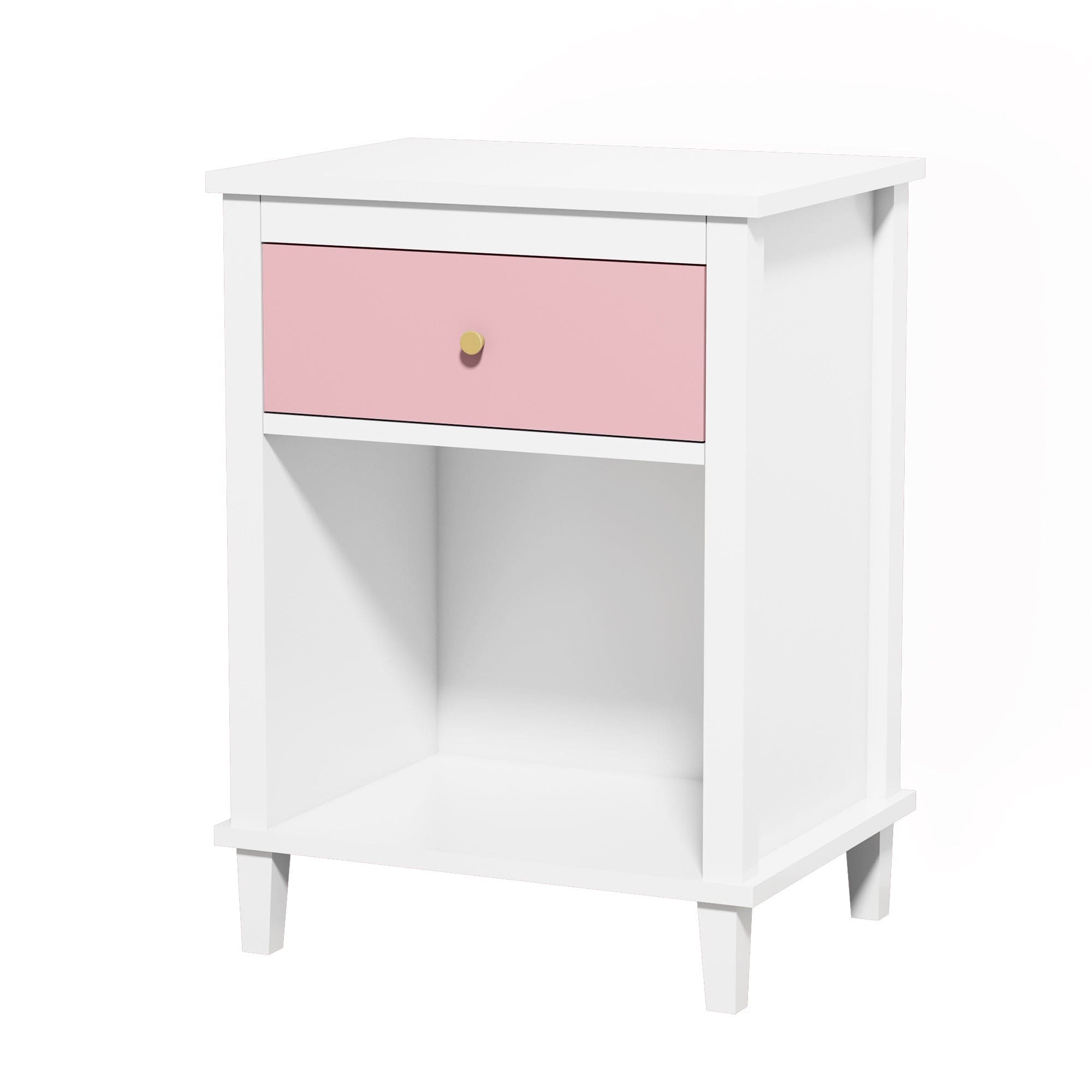 Wooden Nightstand with One Drawer One Shelf for Kids, Adults, Pink