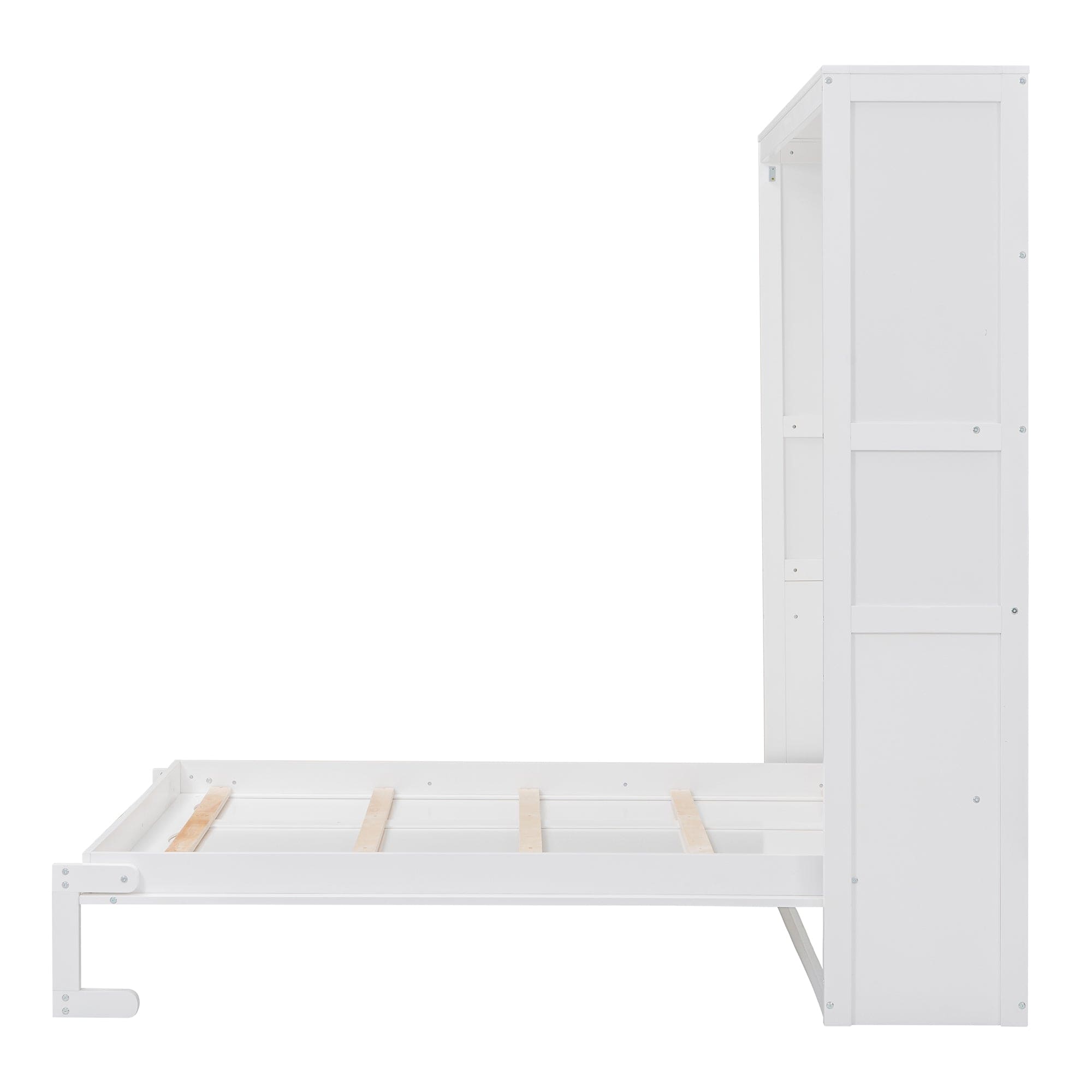 Full Size Murphy Bed Wall Bed with Shelves,White