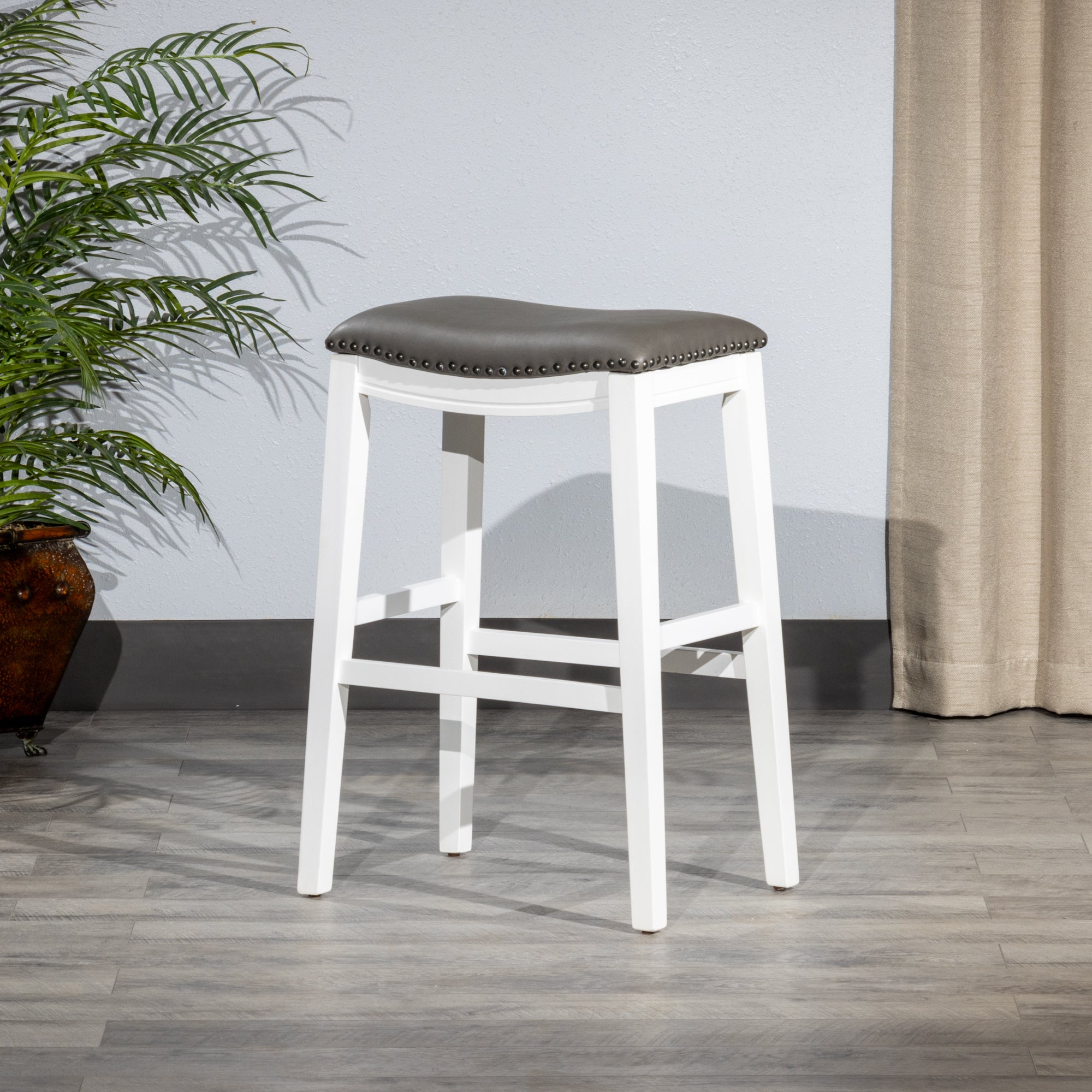 Saddle Stool, -29" Barstool, White/Dark Gray PU, Set of 2