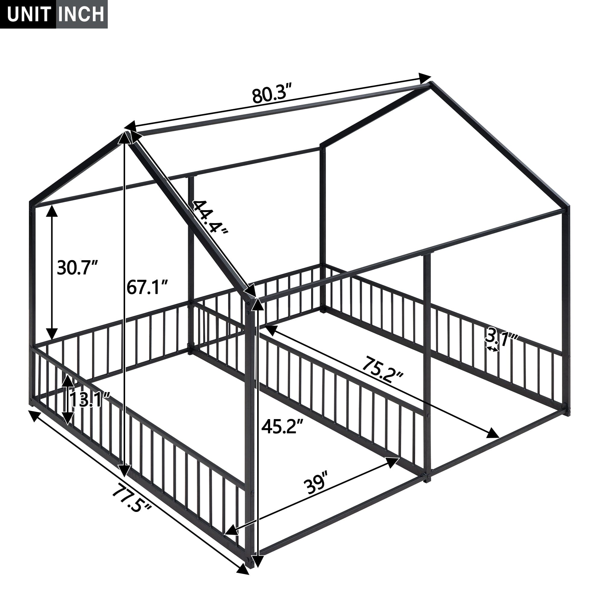 Metal Twin Size House Platform Beds, Two Shared Beds, Black