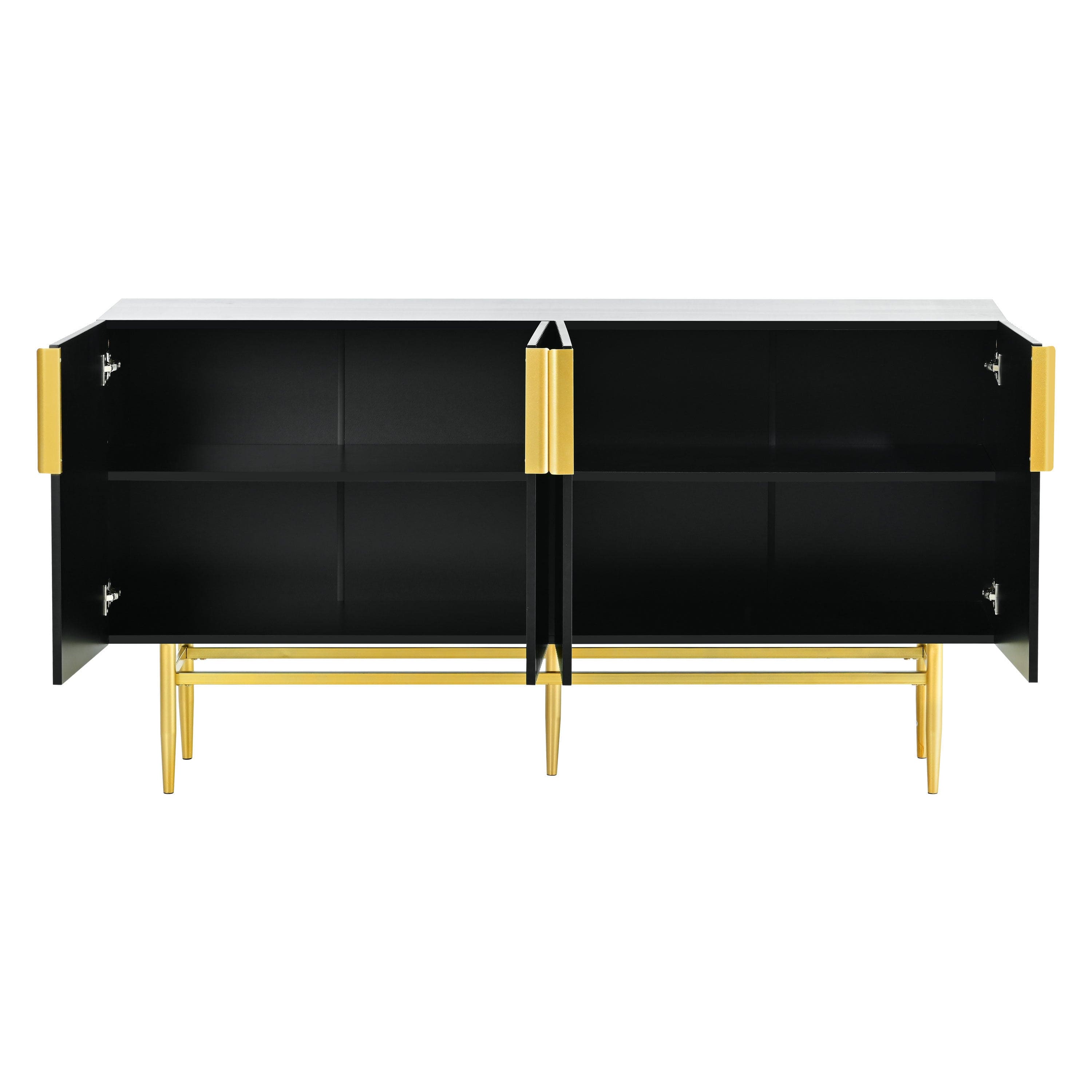 TREXM Modern Elegant 4-door Sideboard Gold Metal Handle Buffet Cabinet for Dining Room, Living Room, Bedroom, Hallway (Black)