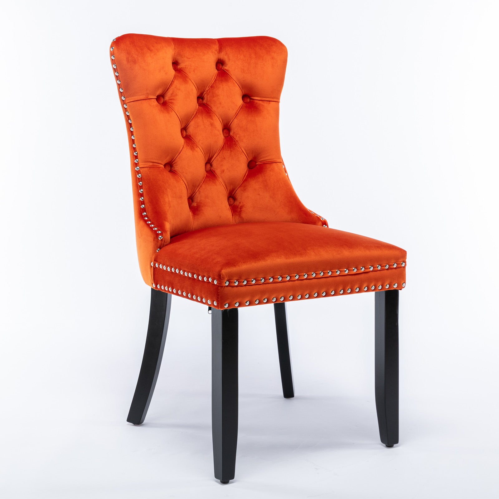 Nikki Collection Modern, High-end Tufted Solid Wood Contemporary Velvet Upholstered Dining Chair with Wood Legs Nailhead Trim 2-Pcs Set, Orange, SW2001OG