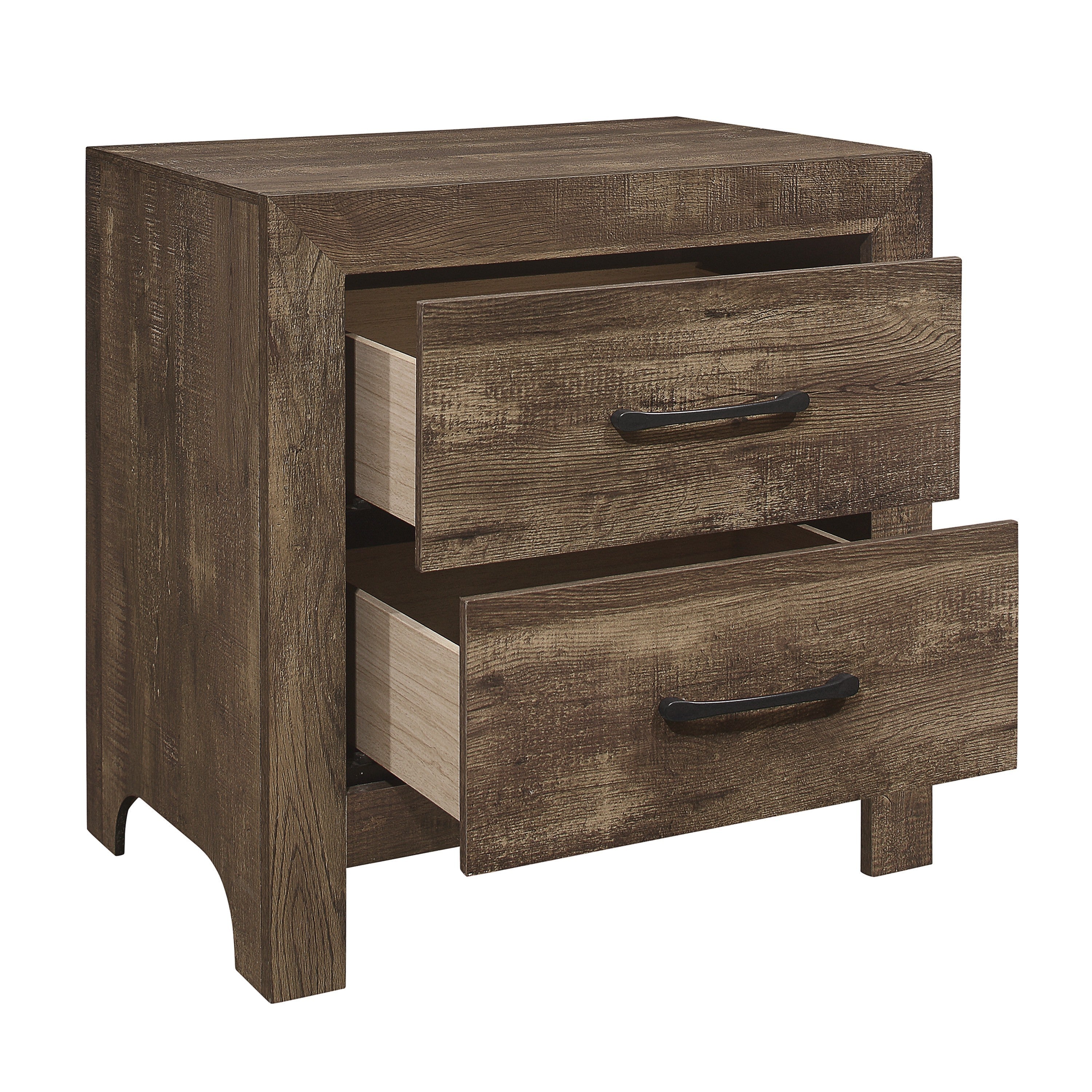 Simple Look Rustic Brown Finish 1pc Nightstand of Drawers Black Metal Hardware Bedroom Furniture