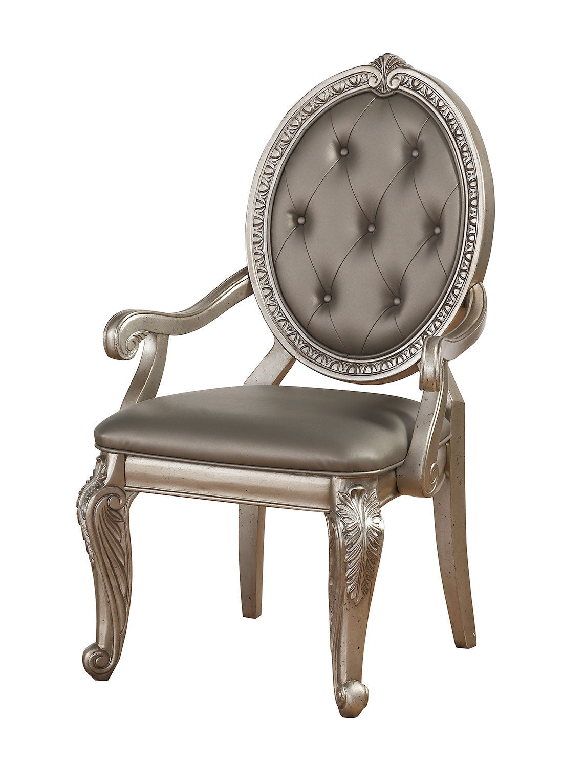 ACME Northville Arm Chair (Set-2) in PU & Antique Silver 66923