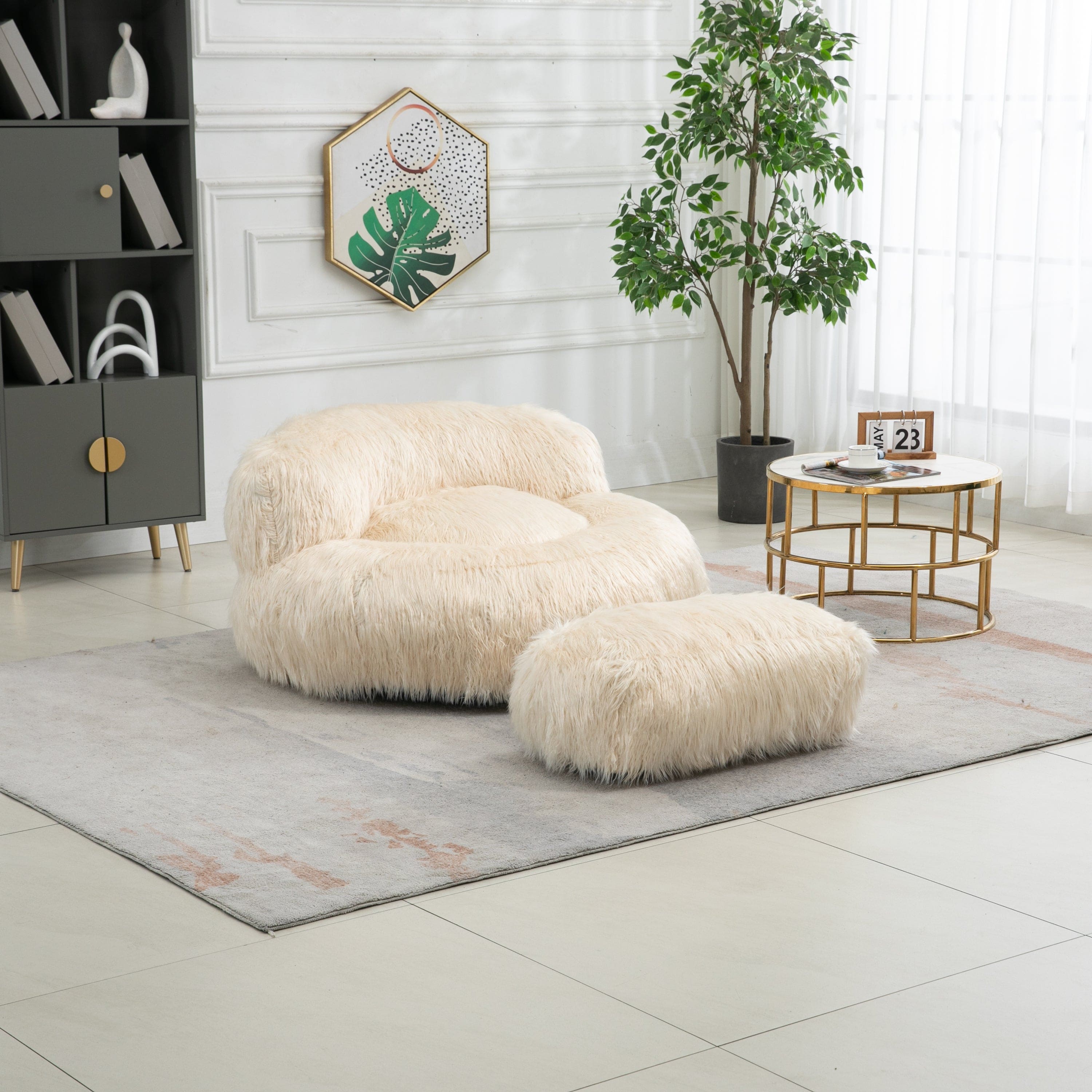 COOLMORE Bean Bag Chair Faux fur Lazy Sofa /Footstool Durable Comfort Lounger High Back Bean Bag Chair Couch for Adults and Kids, Indoor