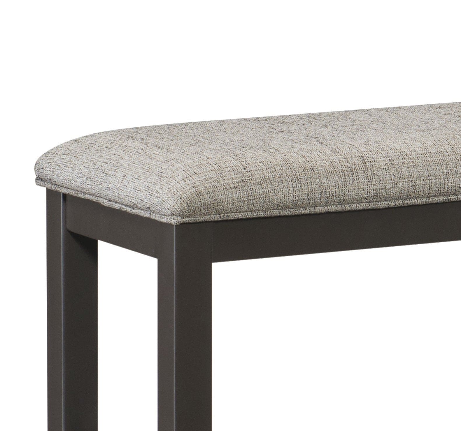 Casual Dining Counter Height Bench 1pc Gunmetal Gray-Finished Wood Gray Fabric-Covered Padded Seat Modern Furniture