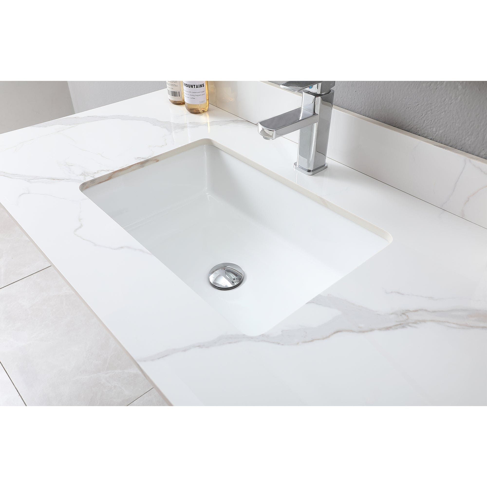 Montary 43x 22 inch bathroom stone vanity carrara gold color sintered stone vanity top with single faucet hole .