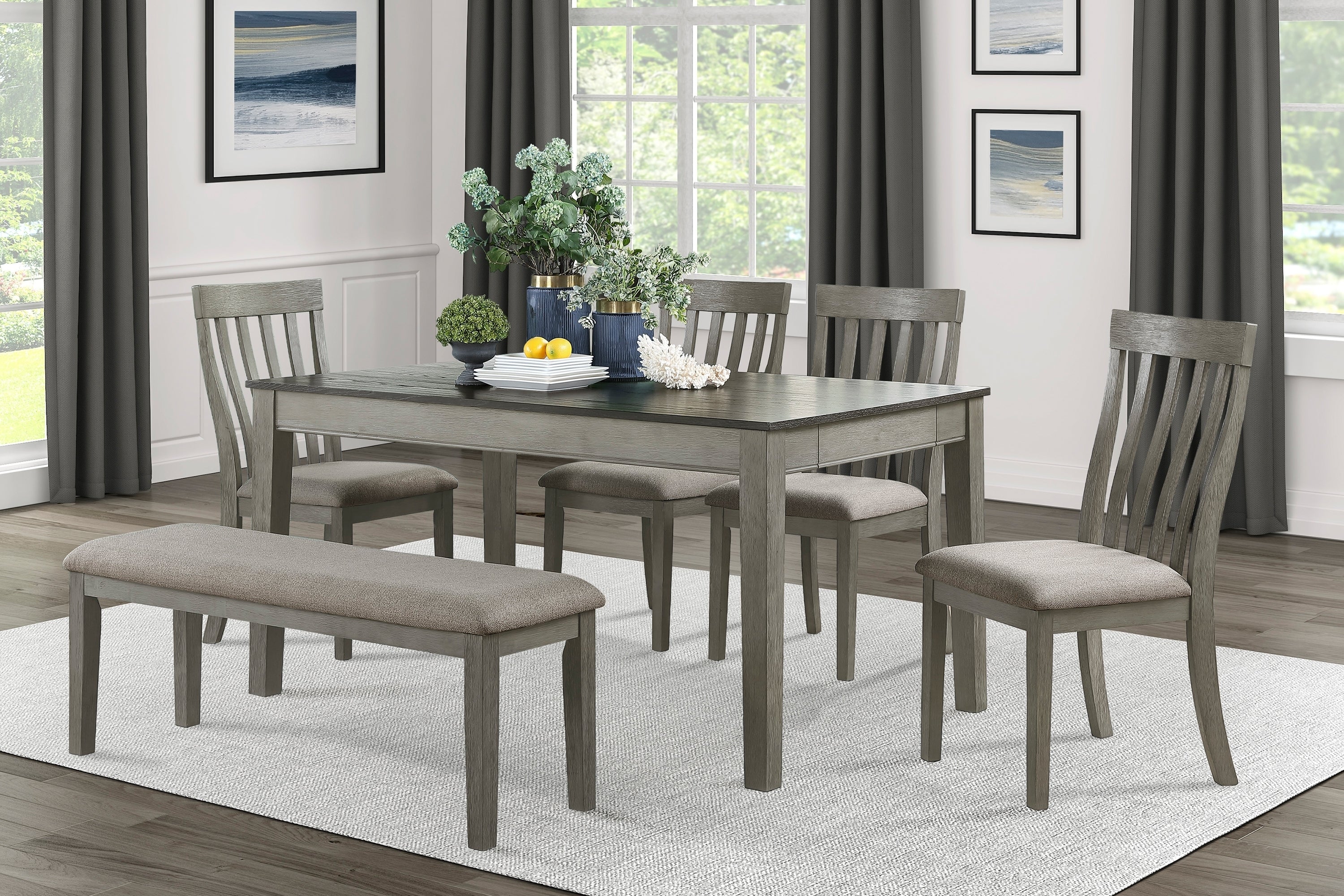 Dining Room Furniture Side Chairs 2pc Set Wire Brushed Light Gray Finish Vertical Slat Back Design Wooden Chairs Set