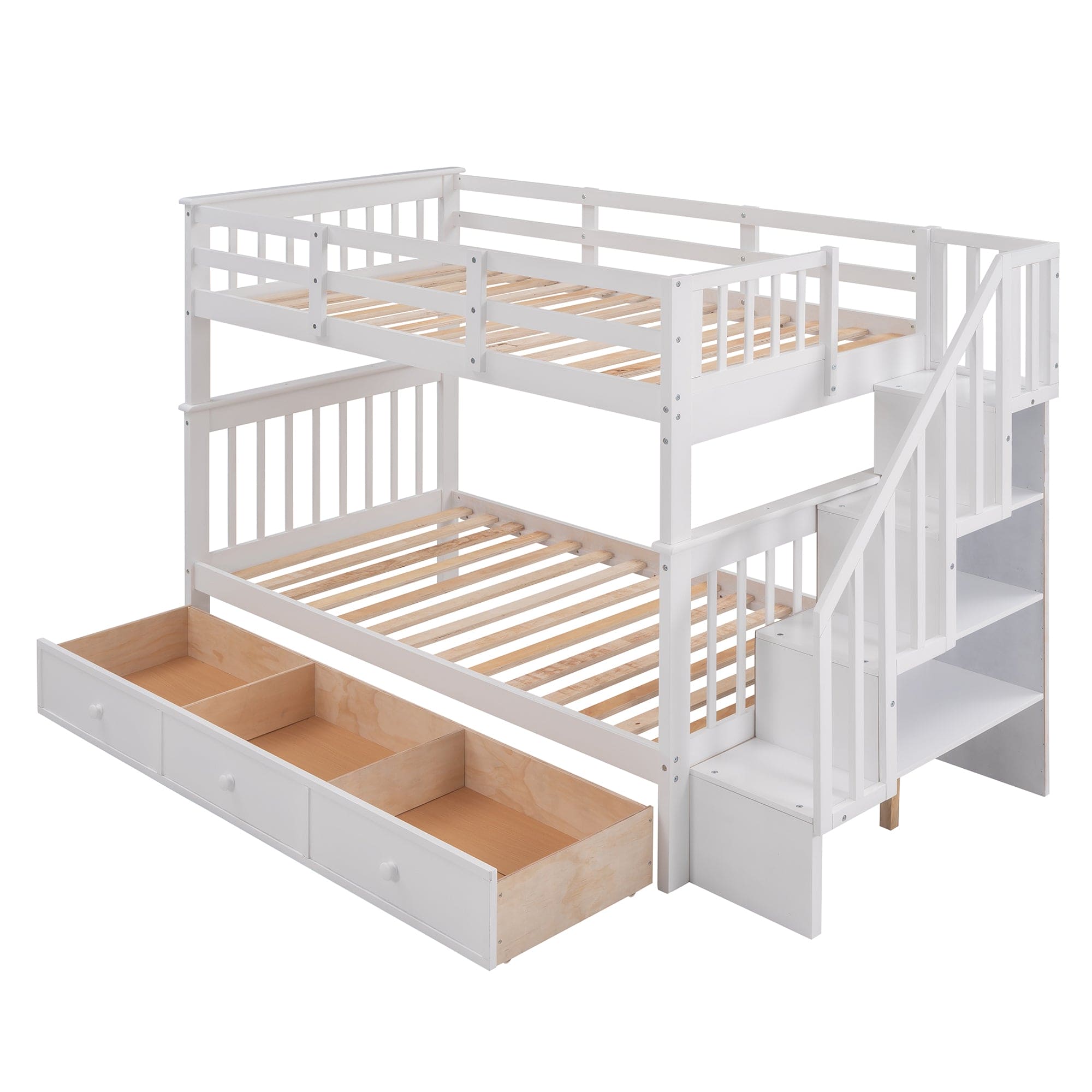 Stairway Twin-Over-Twin Bunk Bed with Three Drawers for Bedroom, Dorm - White(Old sku: LP000309AAK)