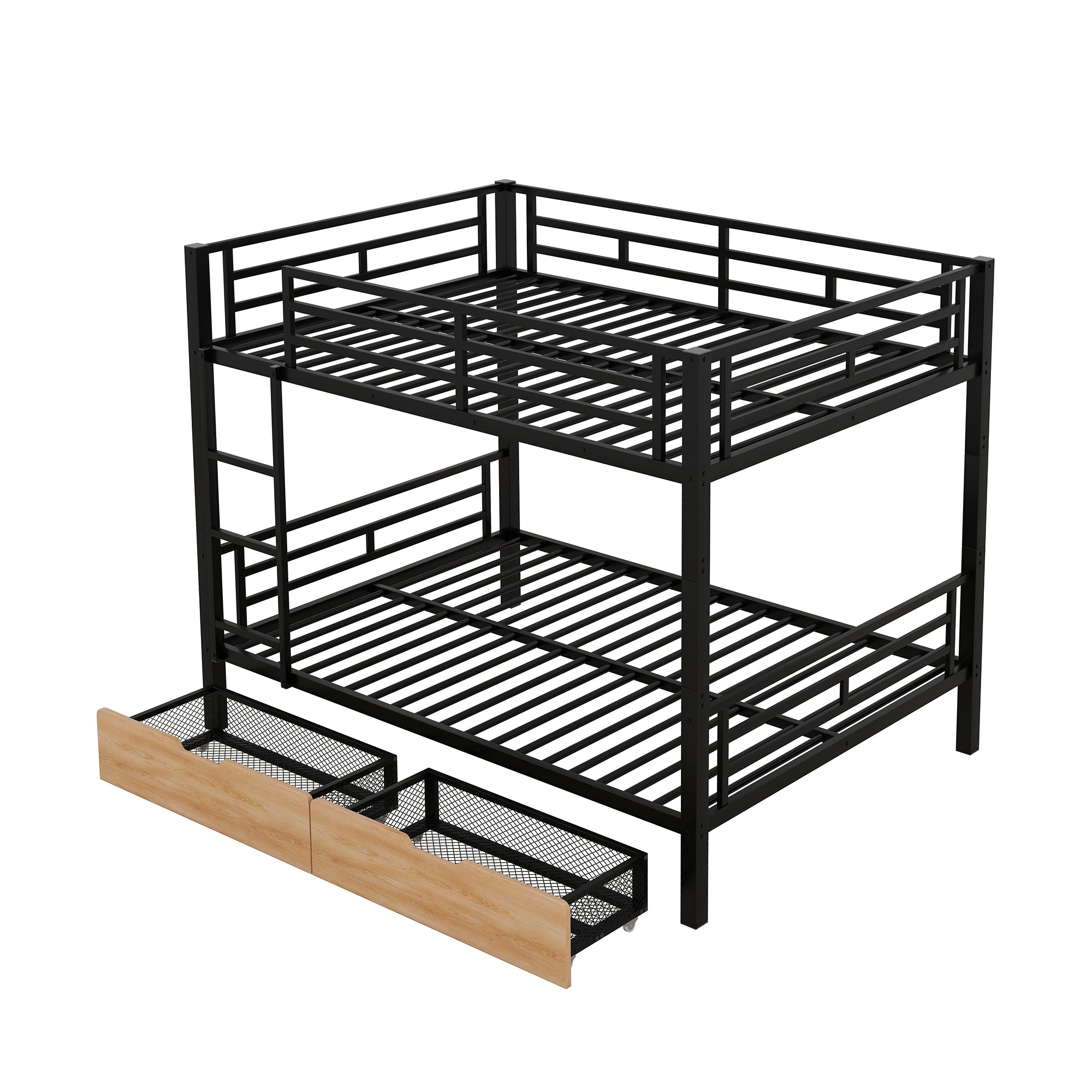 Metal Full Size Convertible Bunk Bed with 2 Drawers, Black