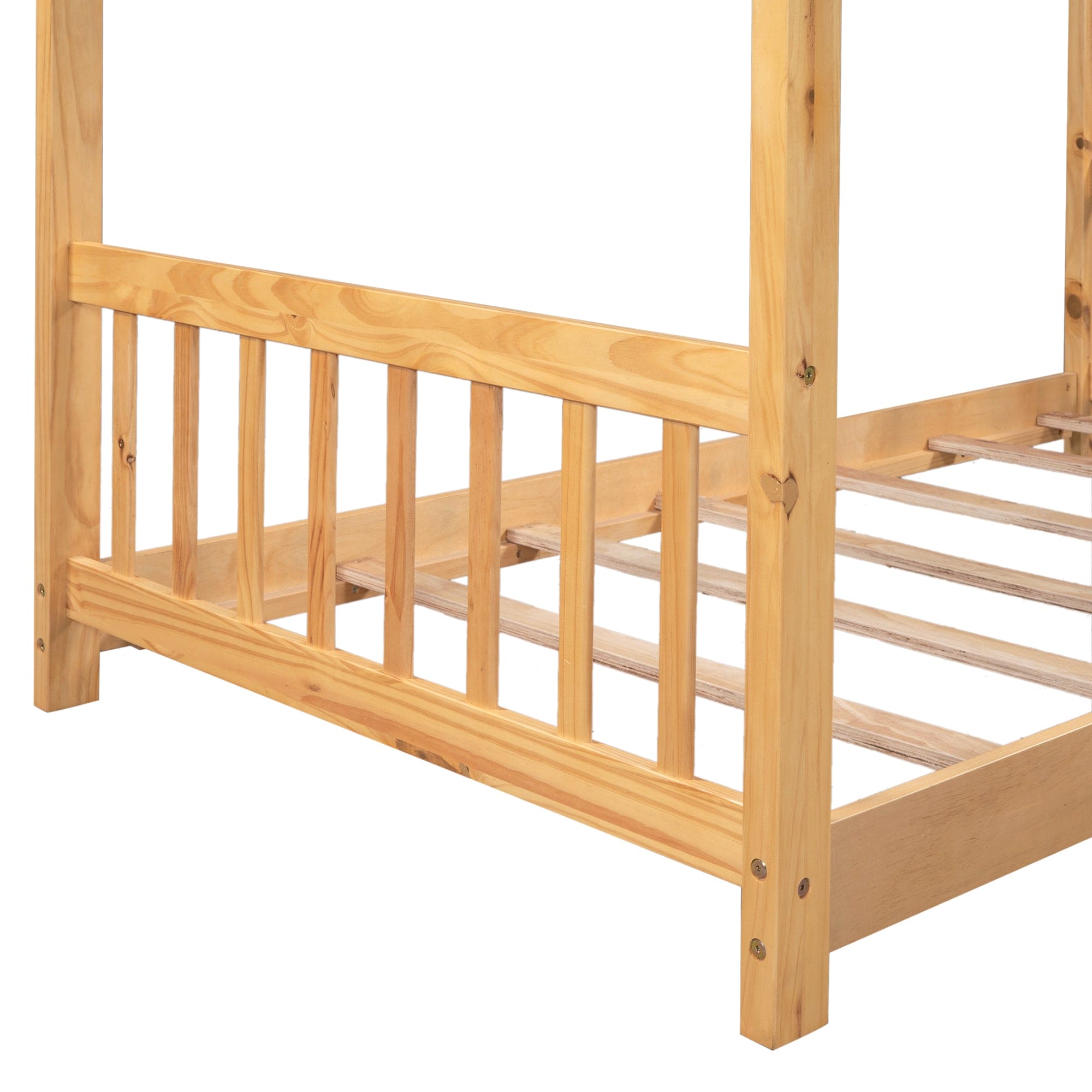 Twin Size House Platform Bed with Headboard and Footboard,Roof Design,Natural