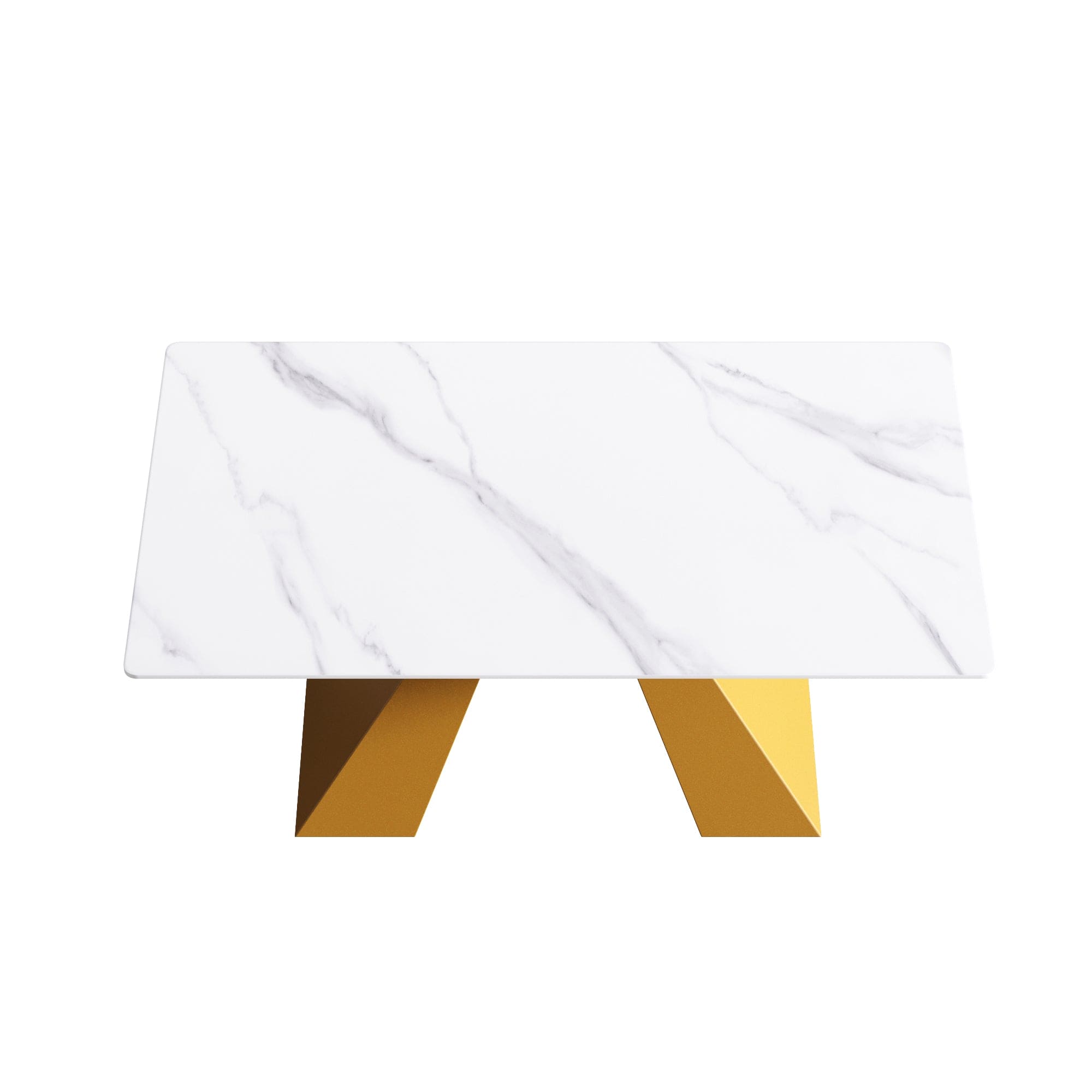 63"Modern artificial stone white straight edge golden metal leg dining table -6 people