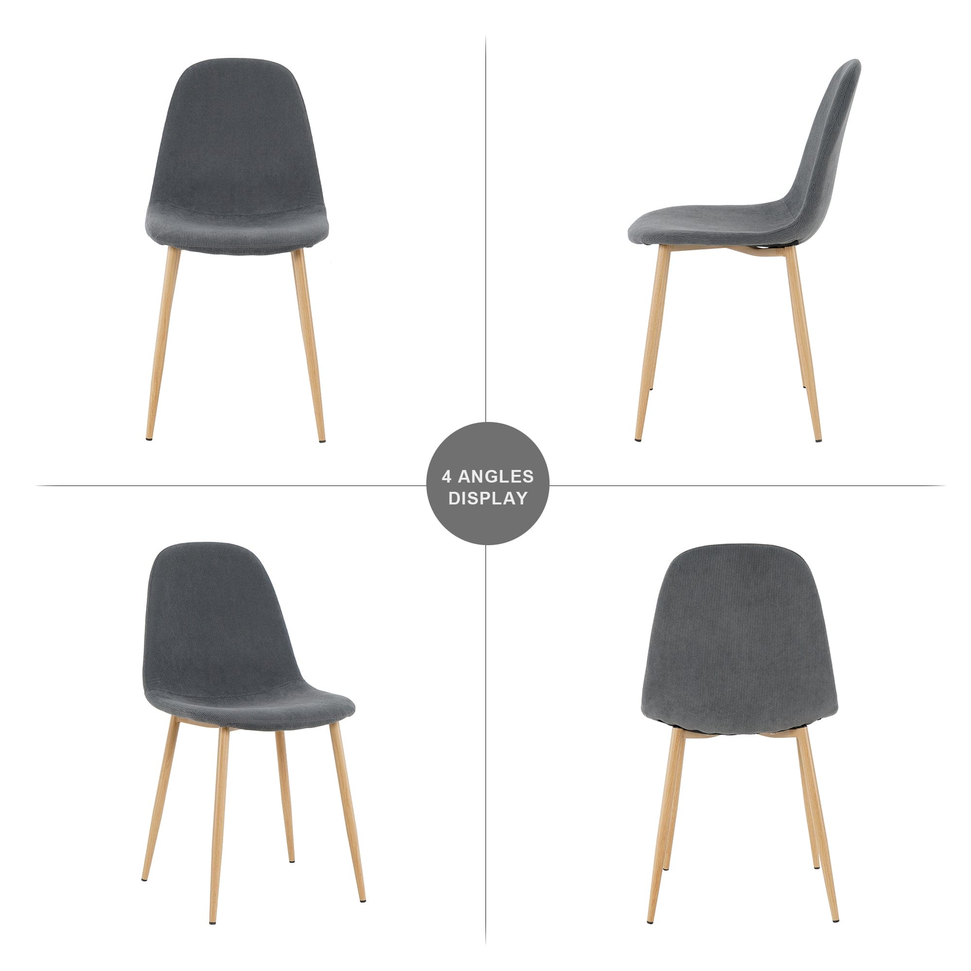 Deep Grey Modern Fabric Chairs with wood-transfer Metal Leg set of 4