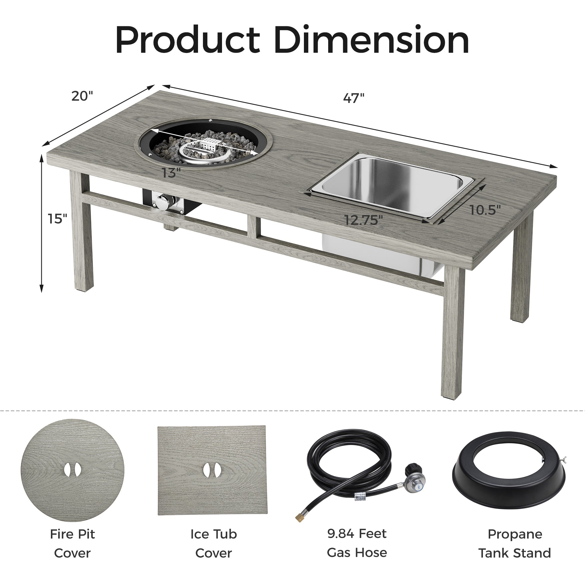 3-in-1 Coffee Table with Ice Bucket and Fire Pit  - Gray