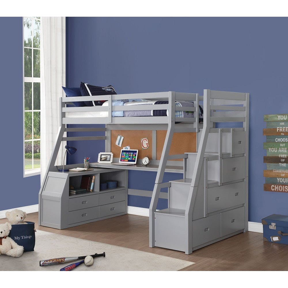 ACME Jason II Loft Bed & Ladder in Gray 37445