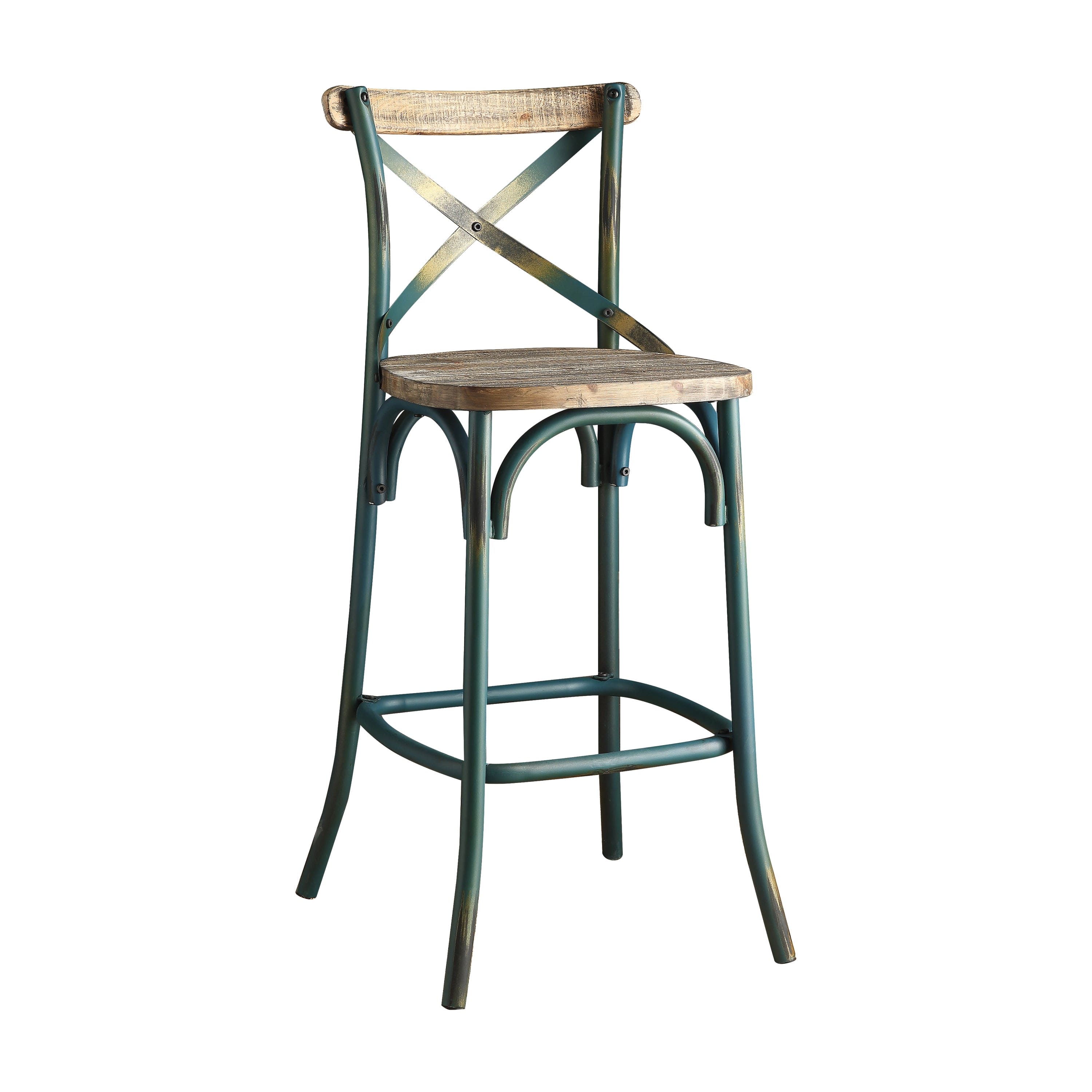 ACME Zaire Bar Chair (1Pc) in Antique Turquoise & Antique Oak 96807