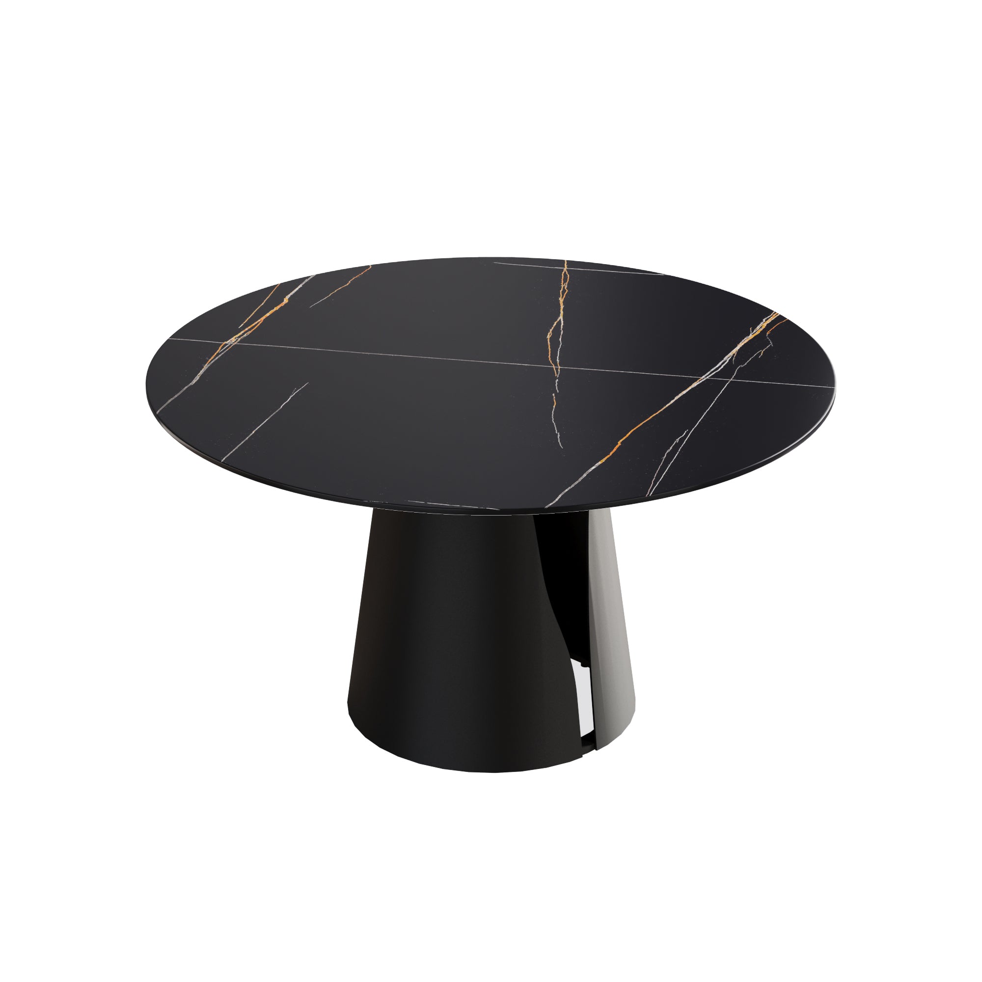 53.15"Modern artificial stone round black carbon steel base dining table-can accommodate 6 people