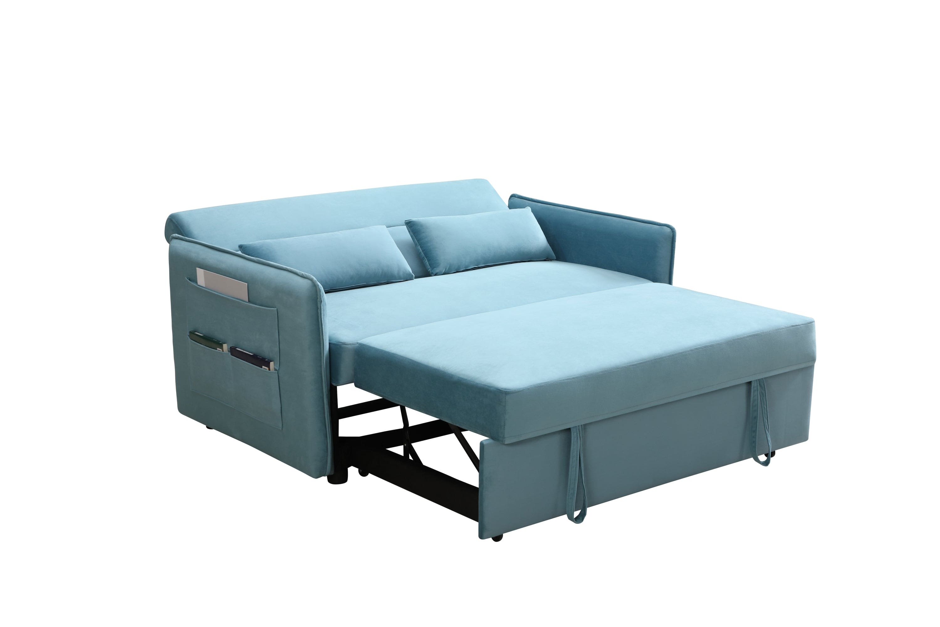 MEGA Pull Out Sofa Bed, Modern Adjustable Pull Out Bed Lounge Chair with 2 Side Pockets, 2 Pillows for Home Office