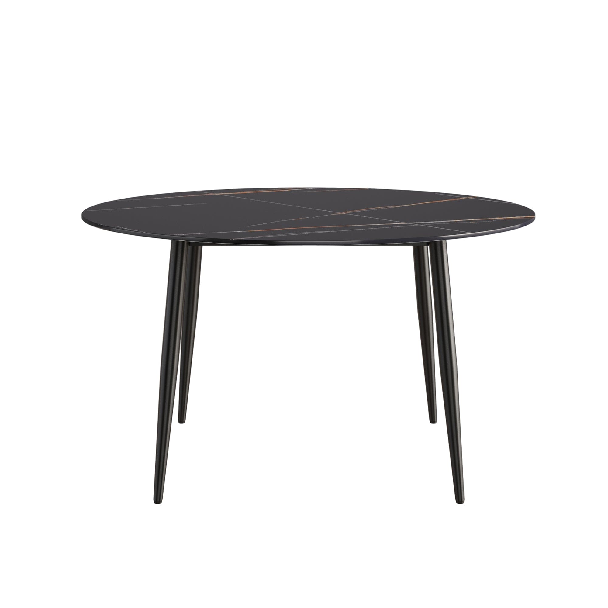 53.15 " modern artificial stone black round dining table with black metal legs-can accommodate 6 people.