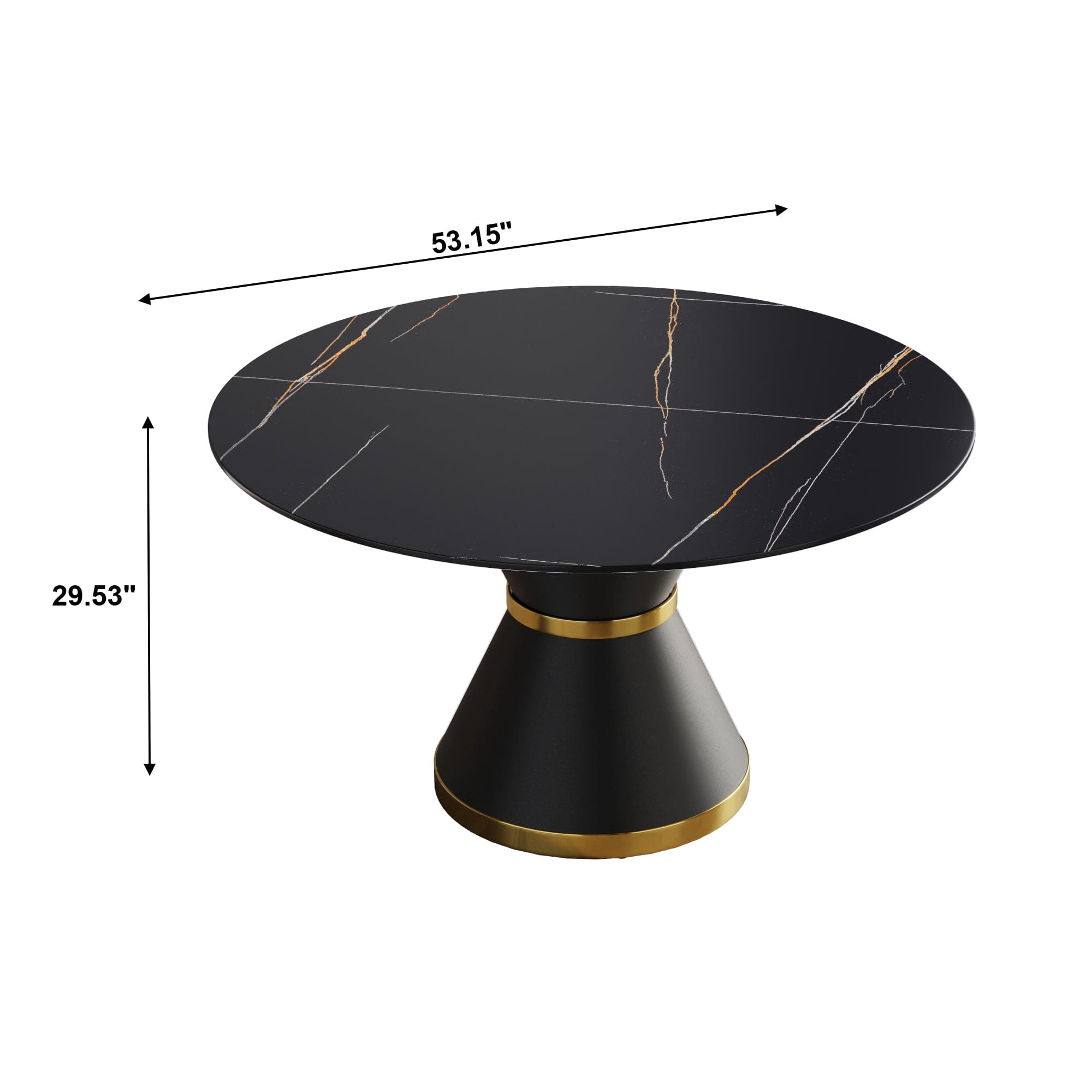 53.15"Modern artificial stone round black carbon steel base dining table-can accommodate 6 people