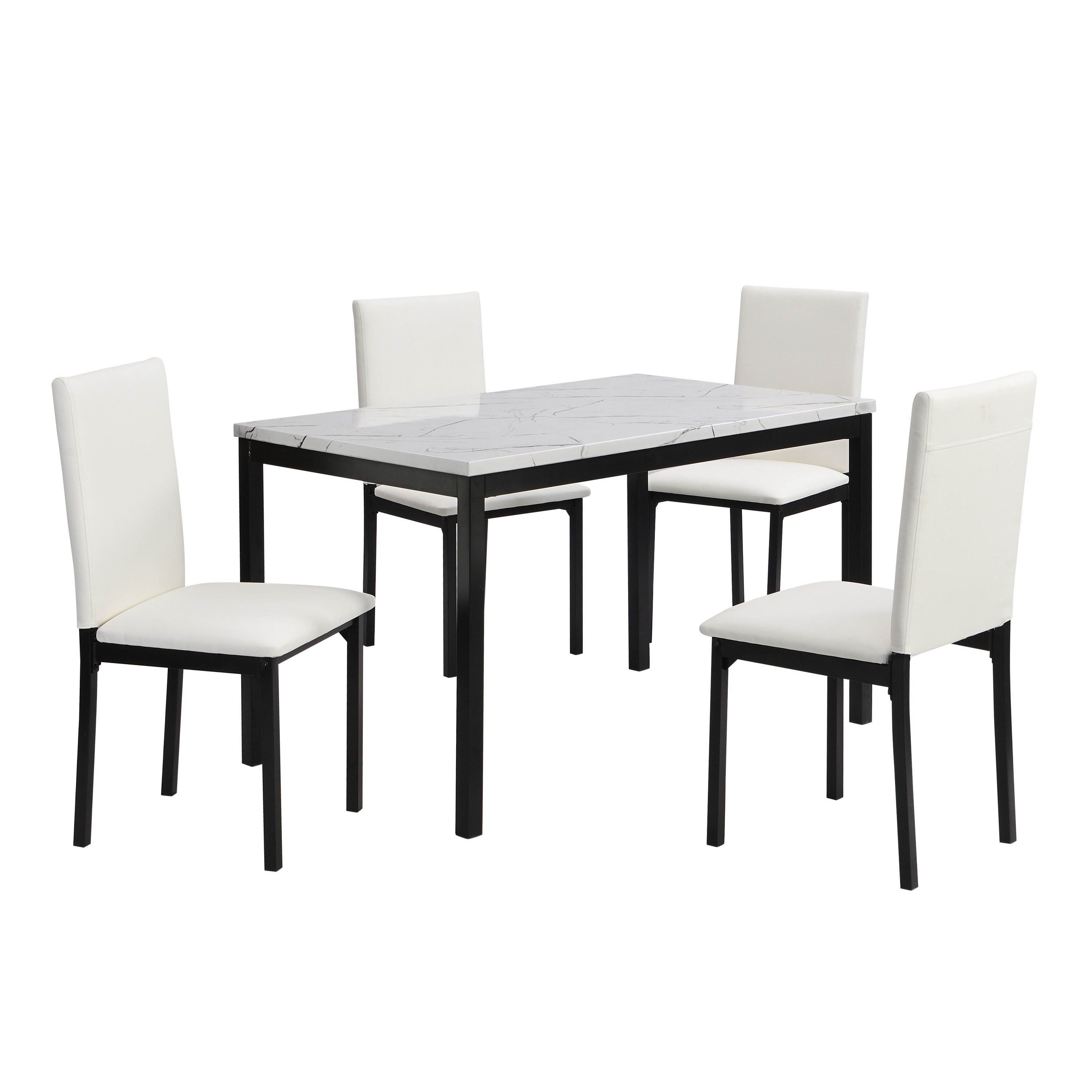 White Upholstered Side Chairs 4pc Set Black Metal Frame Casual Dining Room Furniture