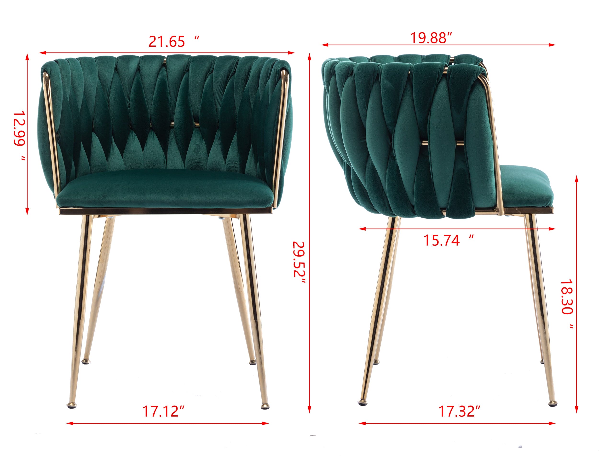 Dining Chair,Thickened fabric chairs with  wood legs Set of 2,Green