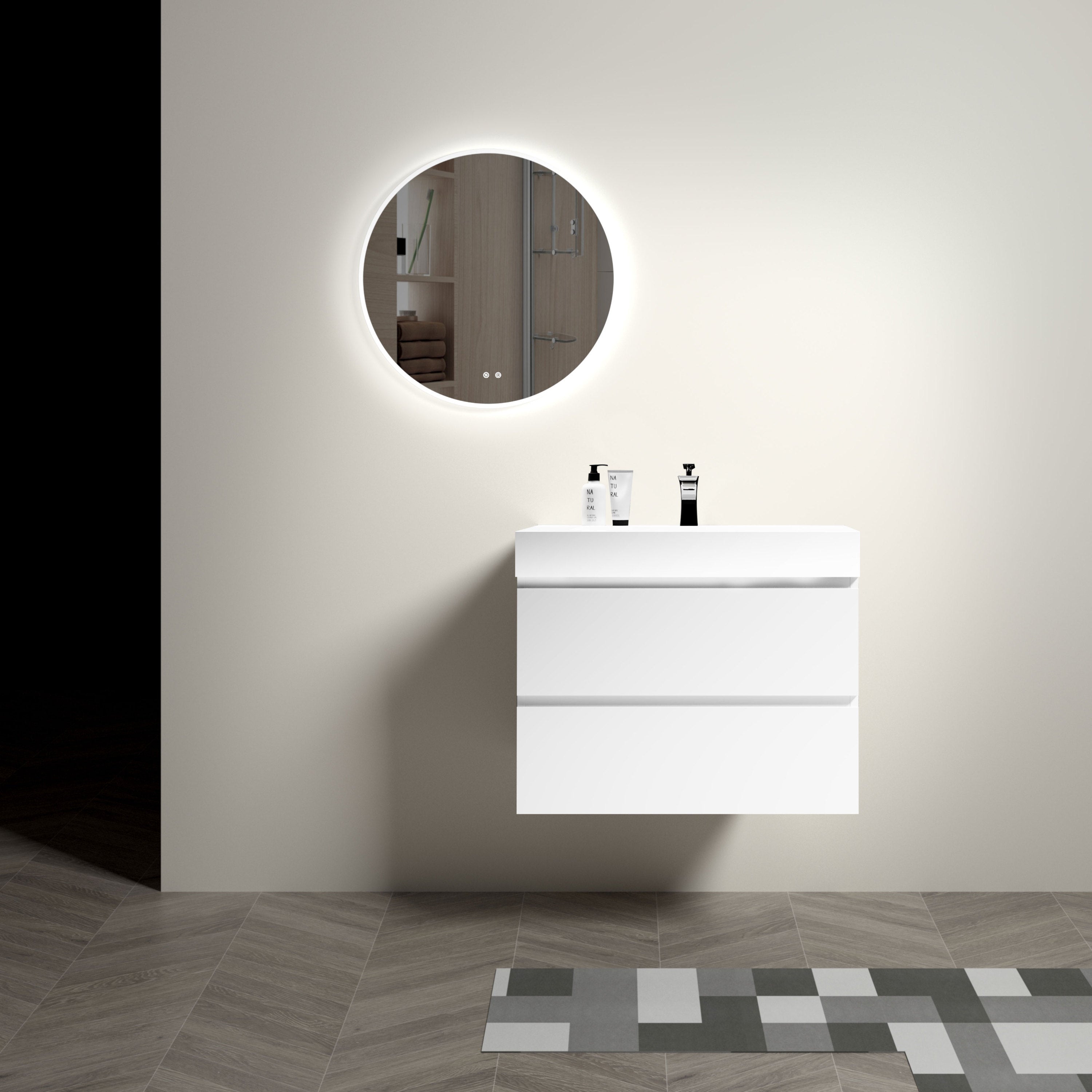 Alice 30" White Bathroom Vanity with Sink, Large Storage Wall Mounted Floating Bathroom Vanity for Modern Bathroom, One-Piece White Sink Basin without Drain and Faucet