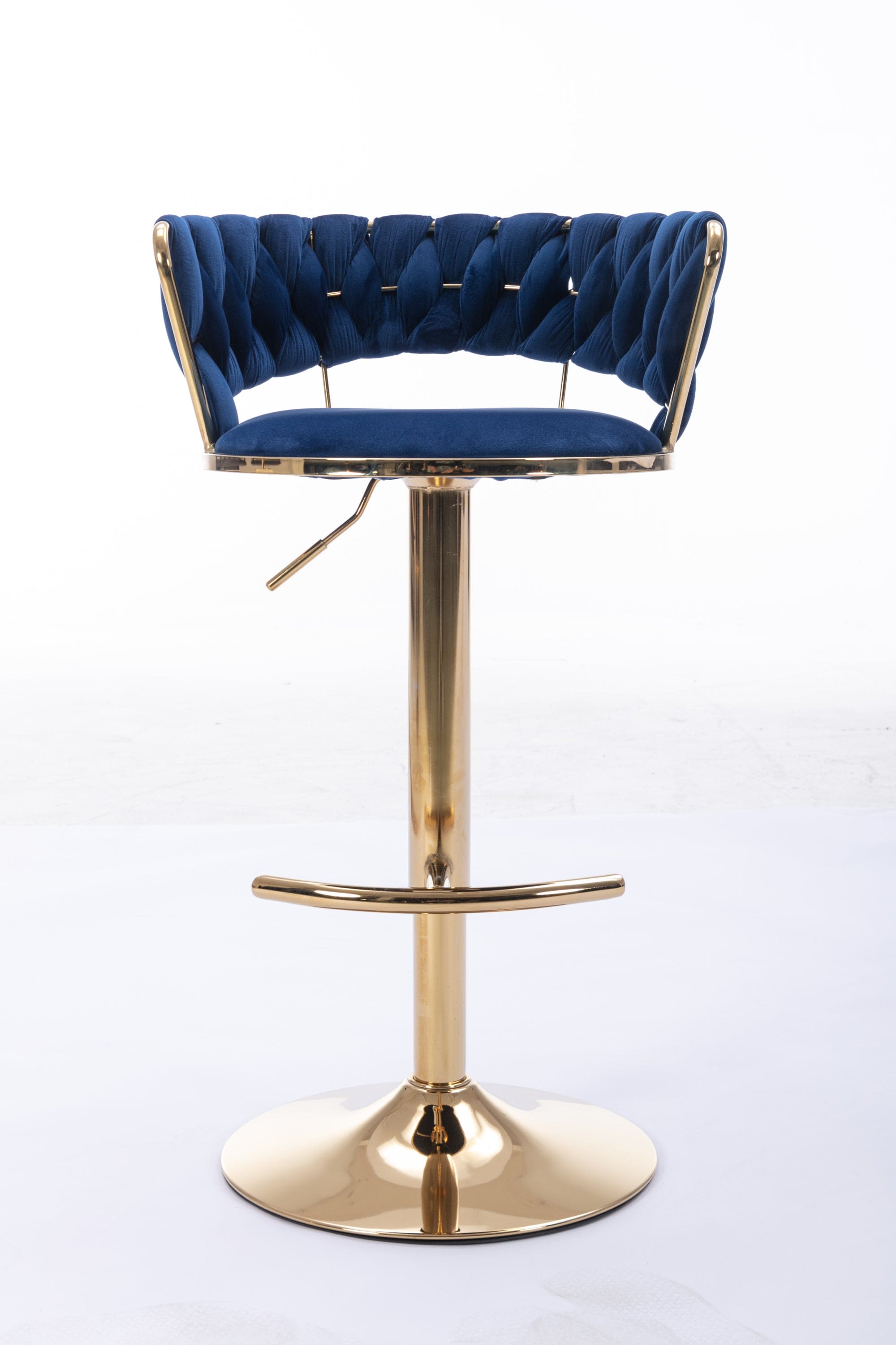 Set of 2  Bar Stools,with Chrome Footrest and Base Swivel Height Adjustable Mechanical Lifting Velvet + Golden Leg Simple Bar Stool-BLUE